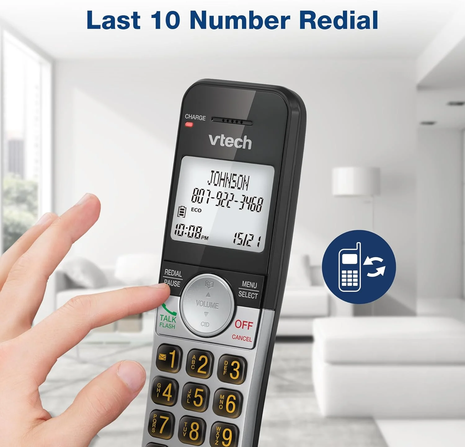 تلفن بی سیم 5 گوشی VTech VG231-5 با صفحه نمایش بزرگ و دکمه های بزرگ، DECT 6.0 با شناسه تماس گیرنده/انتظار تماس، بلندگوی دو طرفه کامل، حالت ECO، شماره گیری مجدد 10 شماره آخر، استفاده آسان