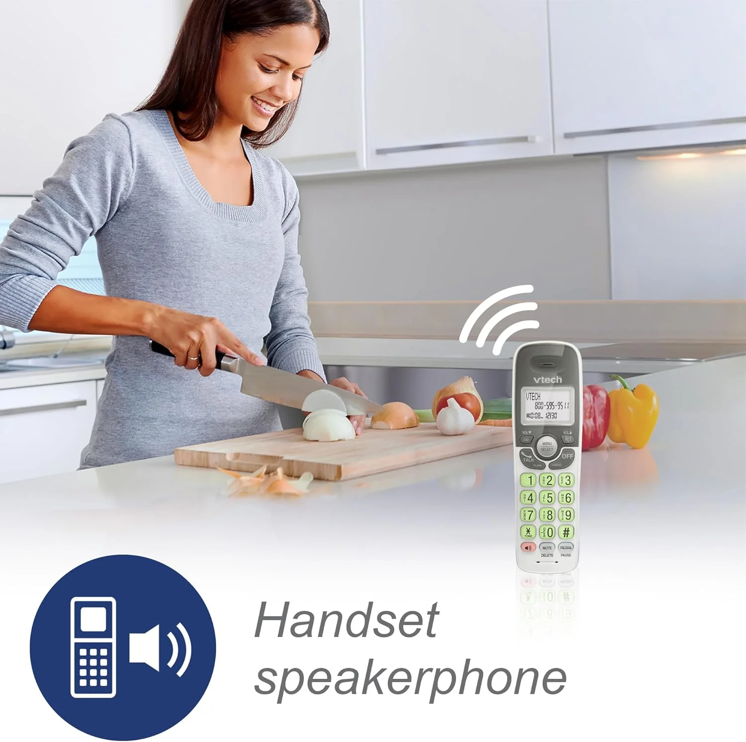 تلفن بی سیم VTech VG131 DECT 6.0 [جدید] - اتصال بلوتوث، صفحه نمایش آبی-سفید، دکمه های بزرگ، بلندگوی دو طرفه کامل، شناسه تماس گیرنده، نصب آسان روی دیوار، برد 300 متری (سفید/خاکستری)