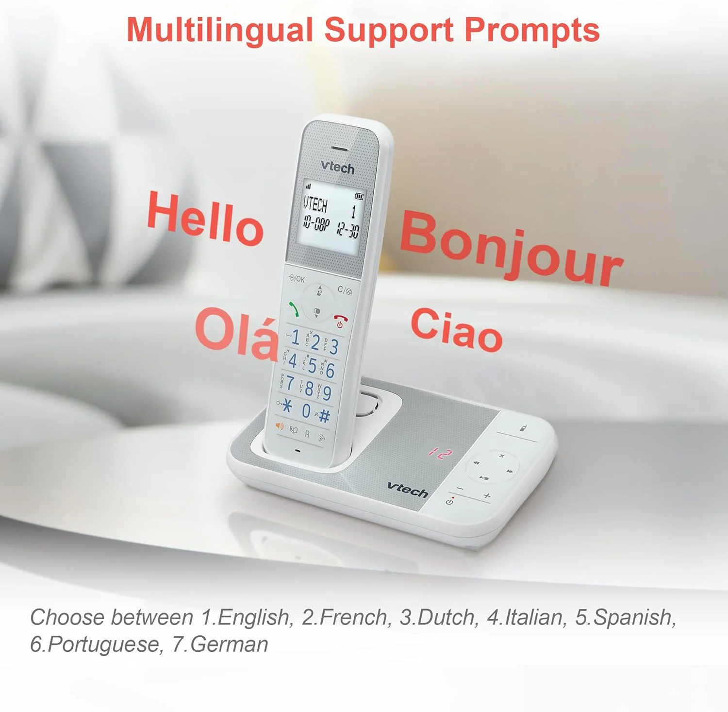 تلفن بی سیم DECT وی تک مدل XS1050 با منشی تلفنی، 1 گوشی، تلفن ثابت خانگی، پلاستیک آنتی باکتریال، مسدود کردن تماس، تقویت کننده صدا، هندزفری، شماره گیری سریع، صفحه نمایش و صفحه کلید روشن تلفن بی سیم DECT وی تک مدل XS1050 با منشی تلفنی، 1 گوشی، تلفن ثابت خانگی، پلاستیک آنتی باکتریال، مسدود کردن تماس، تقویت کننده صدا، هندزفری، شماره گیری سریع، صفحه نمایش و صفحه کلید روشن