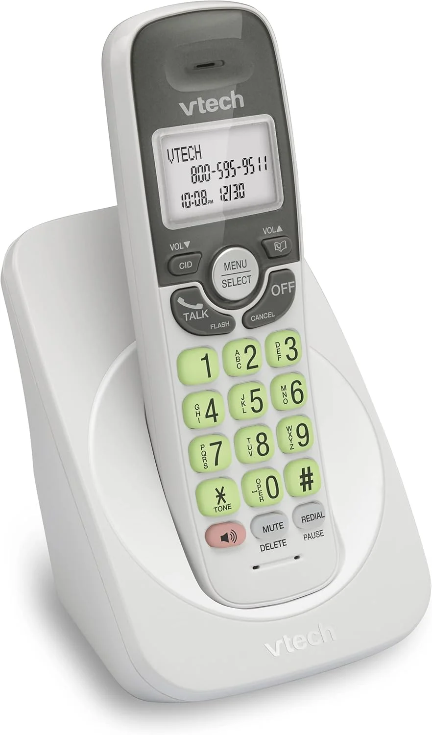 تلفن بی سیم VTech VG131 DECT 6.0 [جدید] - اتصال بلوتوث، صفحه نمایش آبی-سفید، دکمه های بزرگ، بلندگوی دو طرفه کامل، شناسه تماس گیرنده، نصب آسان روی دیوار، برد 300 متری (سفید/خاکستری)