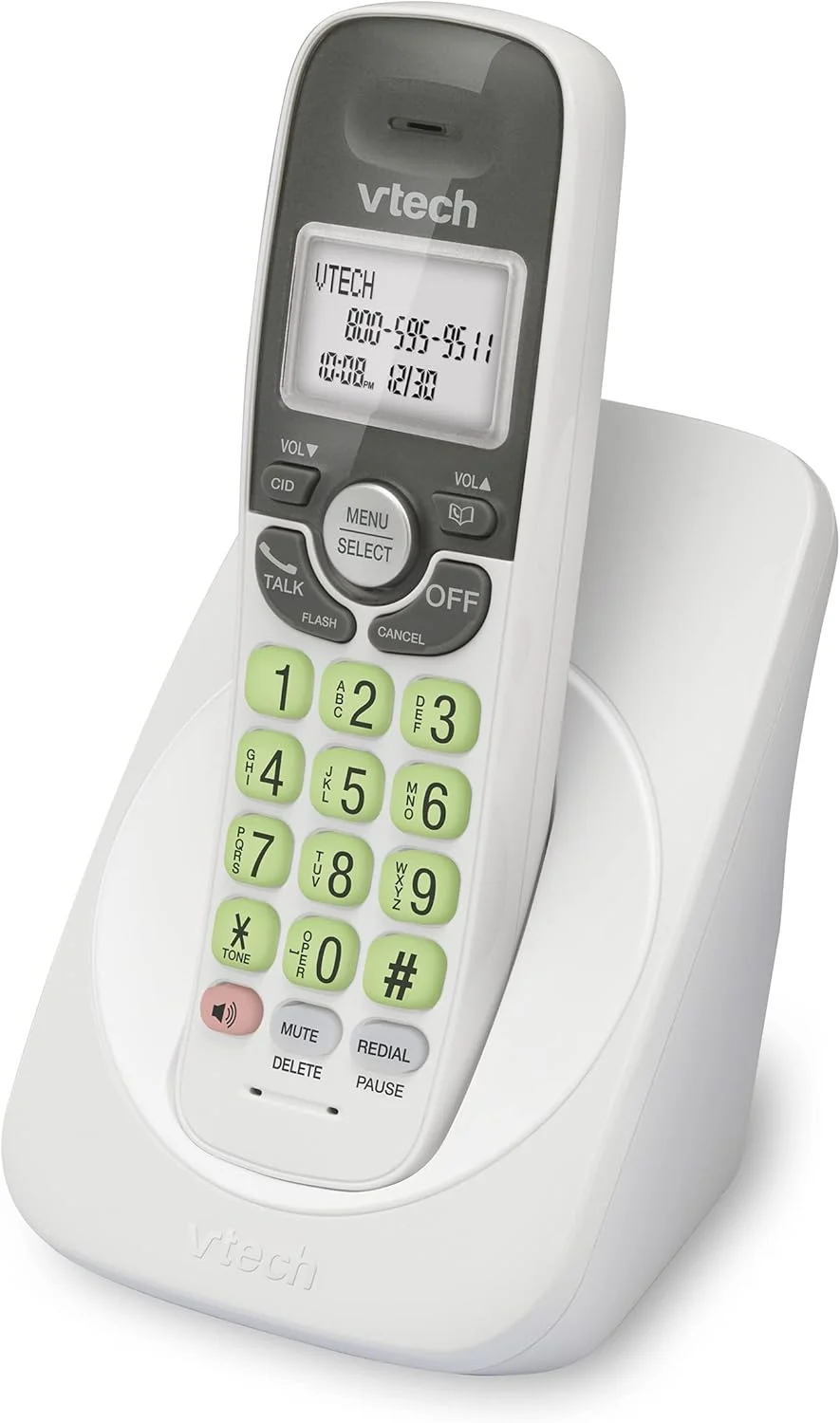 تلفن بی سیم VTech VG131 DECT 6.0 [جدید] - اتصال بلوتوث، صفحه نمایش آبی-سفید، دکمه های بزرگ، بلندگوی دو طرفه کامل، شناسه تماس گیرنده، نصب آسان روی دیوار، برد 300 متری (سفید/خاکستری)