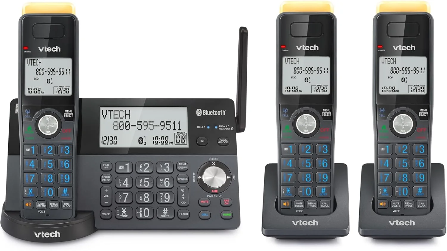 تلفن بی سیم برد فوق العاده VTech IS8128-31 DECT 6.0 با 3 گوشی برای منزل، دارای منشی تلفنی، برد 700 متر، مسدود کردن تماس، اتصال بلوتوث به تلفن همراه، اینترکام