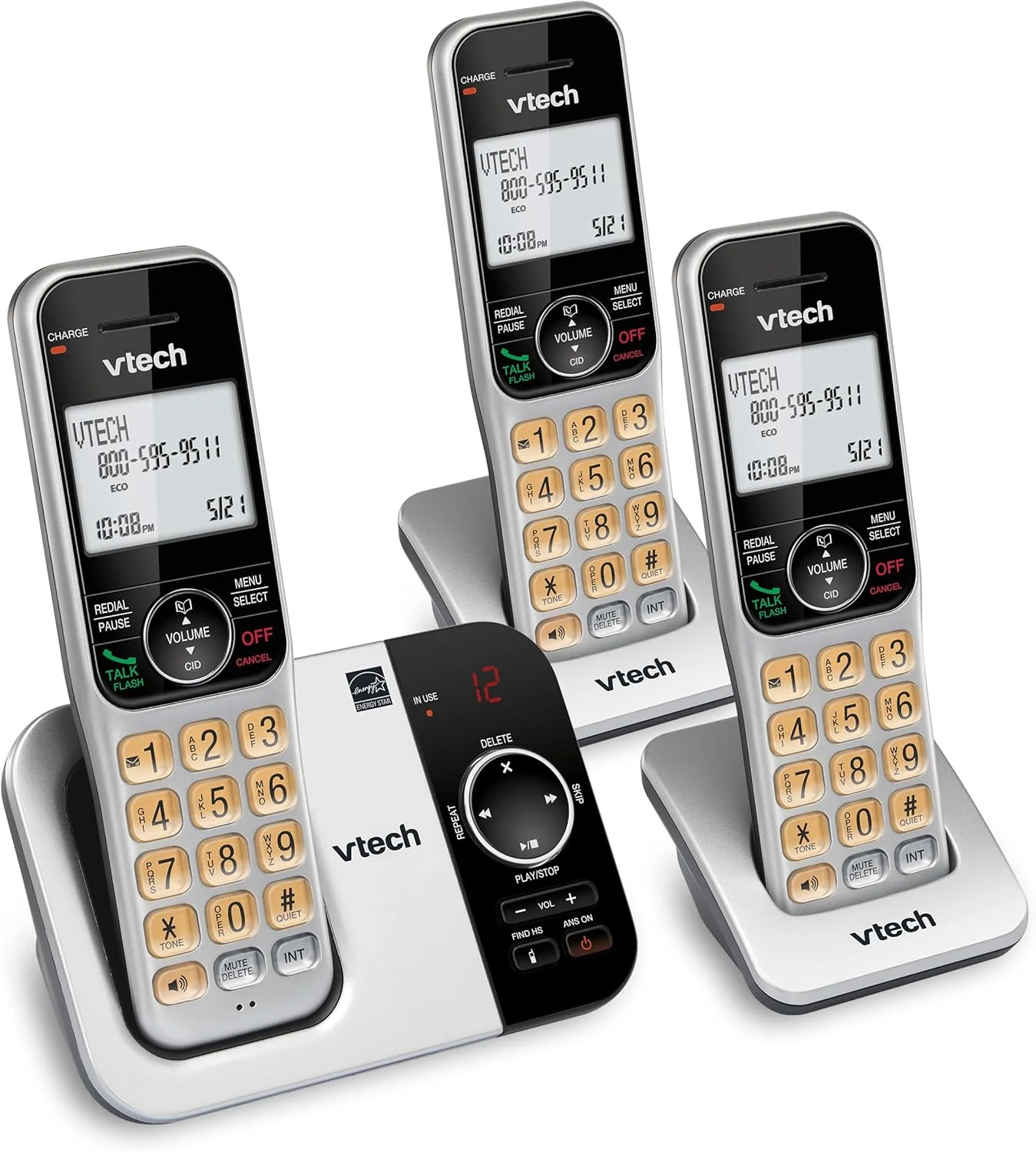 تلفن بی سیم قابل ارتقا VTech مدل CS5329-3 با سه گوشی، فناوری DECT 6.0 و سیستم پاسخگویی (نقره ای/مشکی) تلفن بی سیم قابل ارتقا VTech مدل CS5329-3 با سه گوشی، فناوری DECT 6.0 و سیستم پاسخگویی (نقره ای/مشکی)