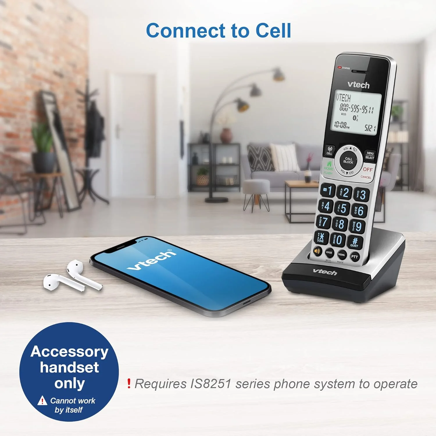 گوشی تلفن بی سیم جانبی VTech IS8201 برای سری تلفن های بی سیم تجاری IS8251، ایده آل برای دفتر کار خانگی، مسدود کردن تماس های هوشمند، سیستم پاسخگویی، اتصال بلوتوث به تلفن همراه