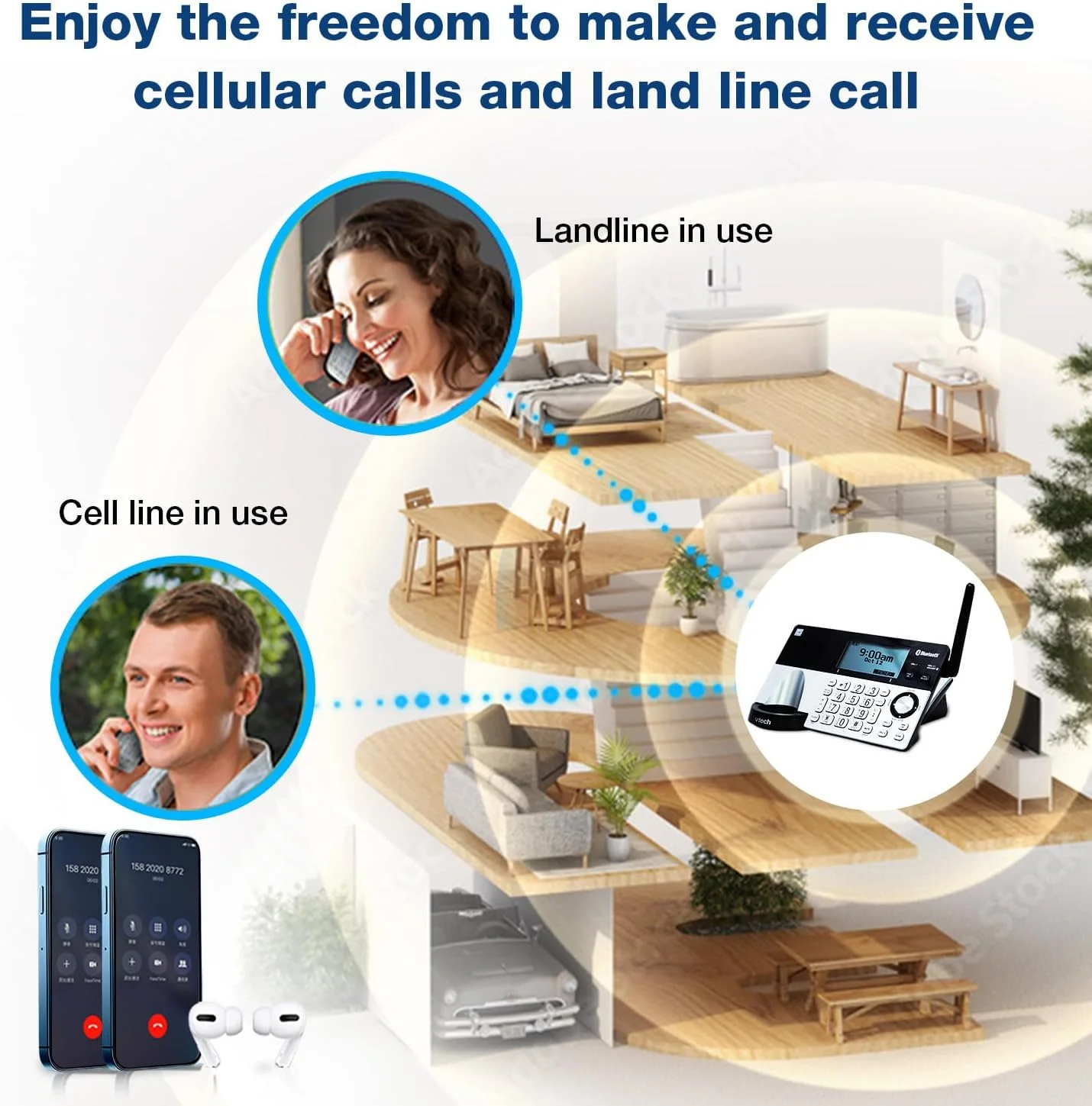 تلفن بی سیم خانگی VTech IS8151-4 با برد فوق العاده، دارای 4 گوشی، منشی تلفنی، برد 700 متری، مسدود کردن تماس، بلوتوث، جک هدست، پشتیبان برق، قابل ارتقا تا 12 گوشی، نقره ای/مشکی تلفن بی سیم خانگی VTech IS8151-4 با برد فوق العاده، دارای 4 گوشی، منشی تلفنی، برد 700 متری، مسدود کردن تماس، بلوتوث، جک هدست، پشتیبان برق، قابل ارتقا تا 12 گوشی، نقره ای/مشکی