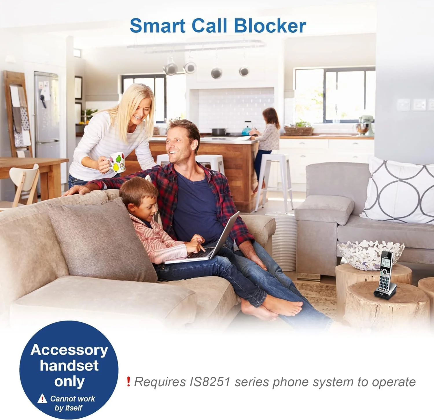 گوشی تلفن بی سیم جانبی VTech IS8201 برای سری تلفن های بی سیم تجاری IS8251، ایده آل برای دفتر کار خانگی، مسدود کردن تماس های هوشمند، سیستم پاسخگویی، اتصال بلوتوث به تلفن همراه