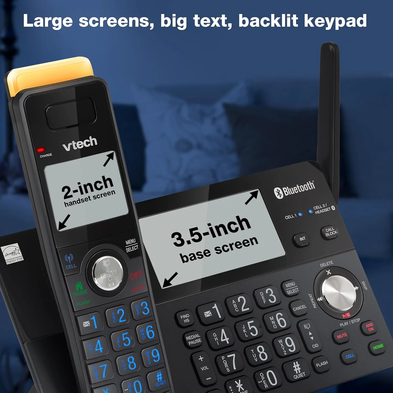 تلفن بی سیم برد فوق العاده VTech IS8128-31 DECT 6.0 با 3 گوشی برای منزل، دارای منشی تلفنی، برد 700 متر، مسدود کردن تماس، اتصال بلوتوث به تلفن همراه، اینترکام تلفن بی سیم برد فوق العاده VTech IS8128-31 DECT 6.0 با 3 گوشی برای منزل، دارای منشی تلفنی، برد 700 متر، مسدود کردن تماس، اتصال بلوتوث به تلفن همراه، اینترکام