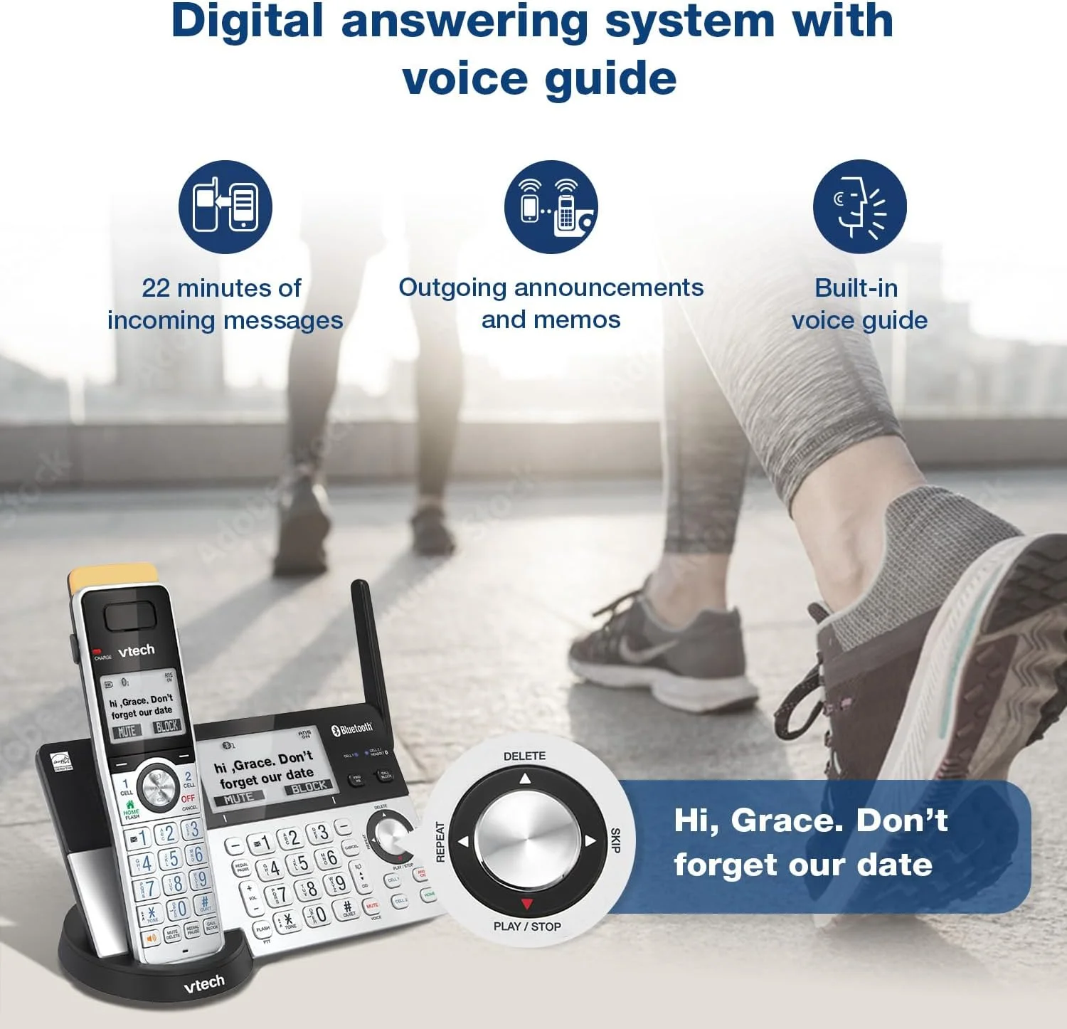 تلفن بی سیم خانگی VTech IS8151-4 با برد فوق العاده، دارای 4 گوشی، منشی تلفنی، برد 700 متری، مسدود کردن تماس، بلوتوث، جک هدست، پشتیبان برق، قابل ارتقا تا 12 گوشی، نقره ای/مشکی تلفن بی سیم خانگی VTech IS8151-4 با برد فوق العاده، دارای 4 گوشی، منشی تلفنی، برد 700 متری، مسدود کردن تماس، بلوتوث، جک هدست، پشتیبان برق، قابل ارتقا تا 12 گوشی، نقره ای/مشکی