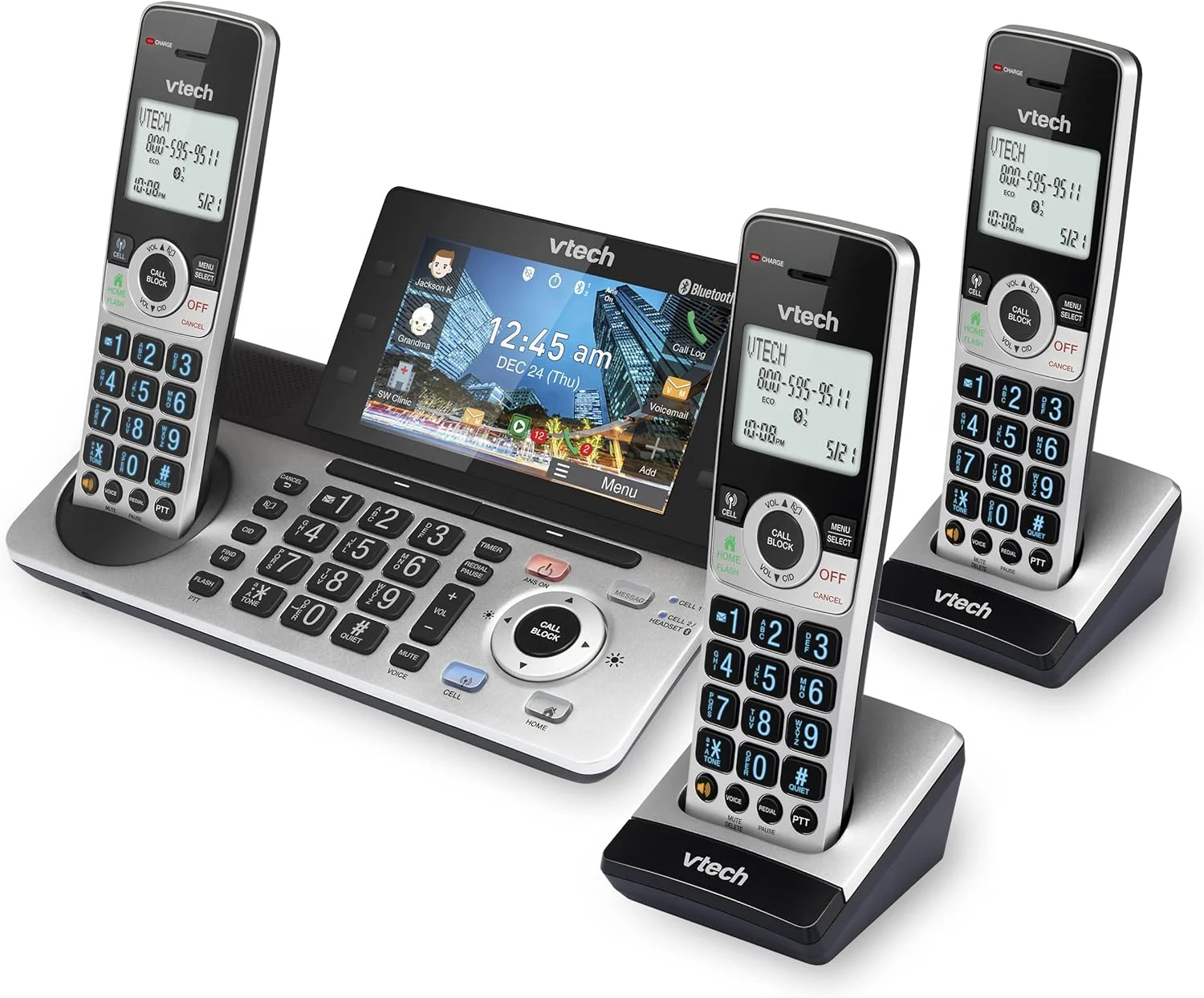 تلفن بی سیم قابل ارتقا VTech IS8251-3 با 3 گوشی برای دفتر کار خانگی، صفحه نمایش رنگی 5 اینچی، کلیدهای میانبر قابل برنامه ریزی، مسدود کننده تماس هوشمند، سیستم پاسخگویی، اتصال بلوتوث به تلفن همراه، IS8251-3 تلفن بی سیم قابل ارتقا VTech IS8251-3 با 3 گوشی برای دفتر کار خانگی، صفحه نمایش رنگی 5 اینچی، کلیدهای میانبر قابل برنامه ریزی، مسدود کننده تماس هوشمند، سیستم پاسخگویی، اتصال بلوتوث به تلفن همراه، IS8251-3