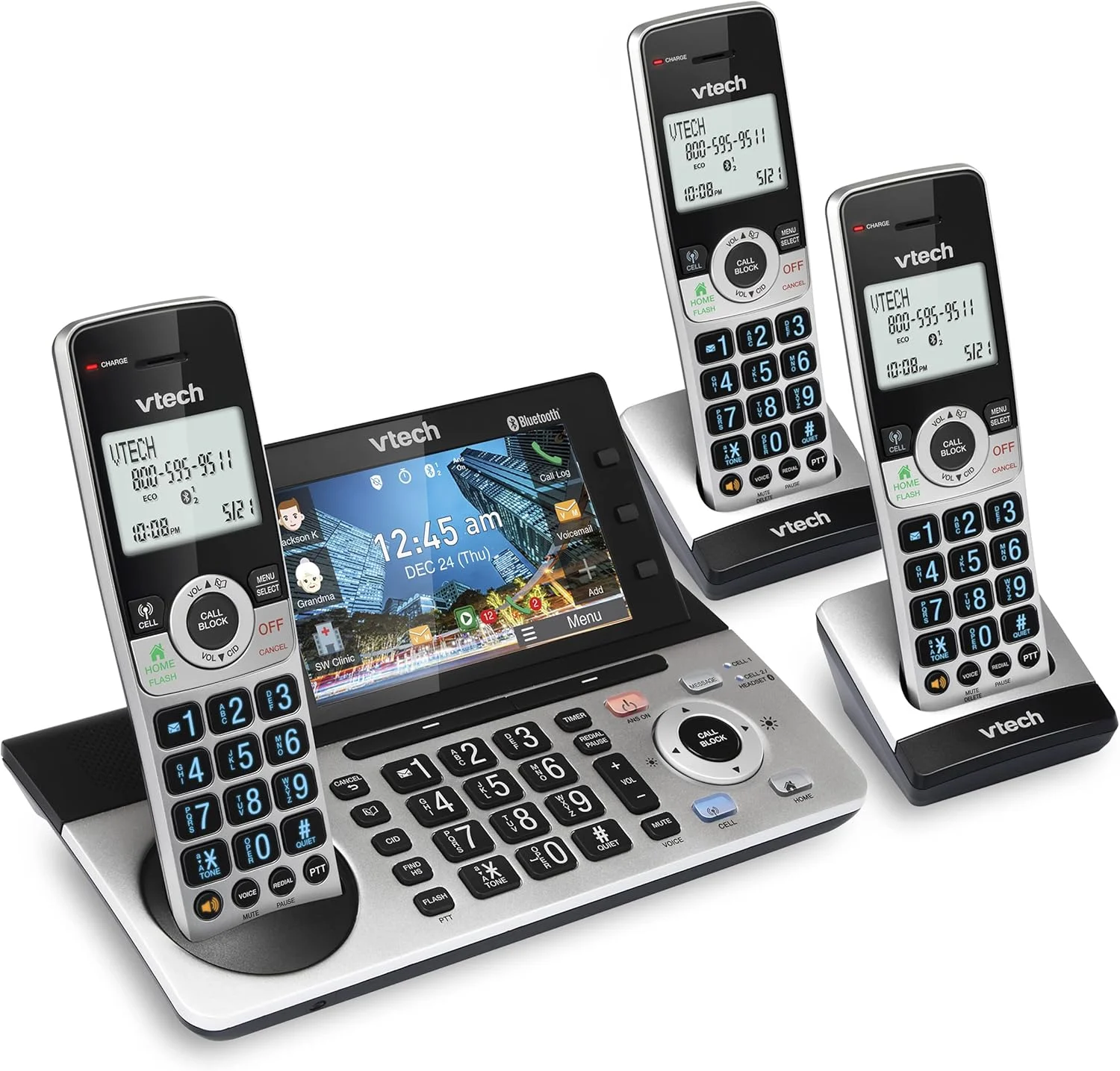 تلفن بی سیم قابل ارتقا VTech IS8251-3 با 3 گوشی برای دفتر کار خانگی، صفحه نمایش رنگی 5 اینچی، کلیدهای میانبر قابل برنامه ریزی، مسدود کننده تماس هوشمند، سیستم پاسخگویی، اتصال بلوتوث به تلفن همراه، IS8251-3 تلفن بی سیم قابل ارتقا VTech IS8251-3 با 3 گوشی برای دفتر کار خانگی، صفحه نمایش رنگی 5 اینچی، کلیدهای میانبر قابل برنامه ریزی، مسدود کننده تماس هوشمند، سیستم پاسخگویی، اتصال بلوتوث به تلفن همراه، IS8251-3