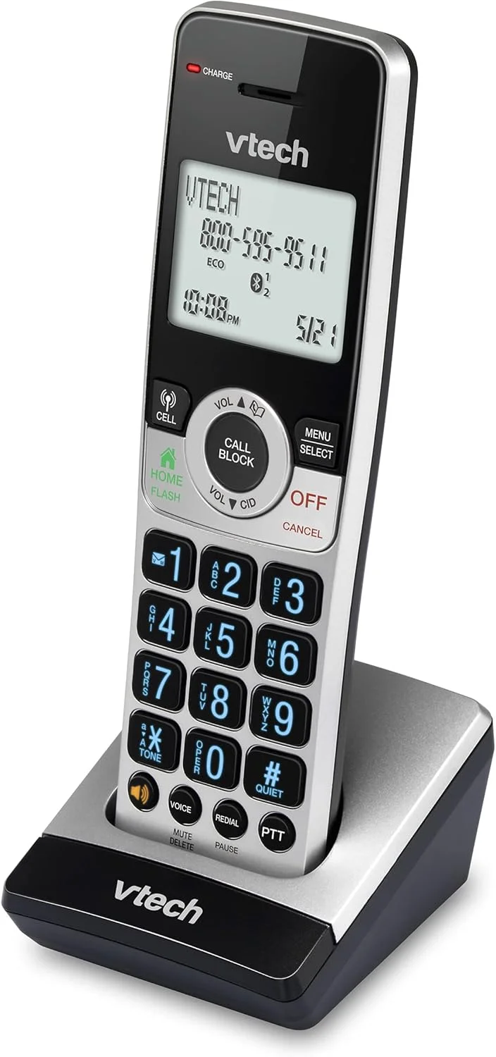 گوشی تلفن بی سیم جانبی VTech IS8201 برای سری تلفن های بی سیم تجاری IS8251، ایده آل برای دفتر کار خانگی، مسدود کردن تماس های هوشمند، سیستم پاسخگویی، اتصال بلوتوث به تلفن همراه