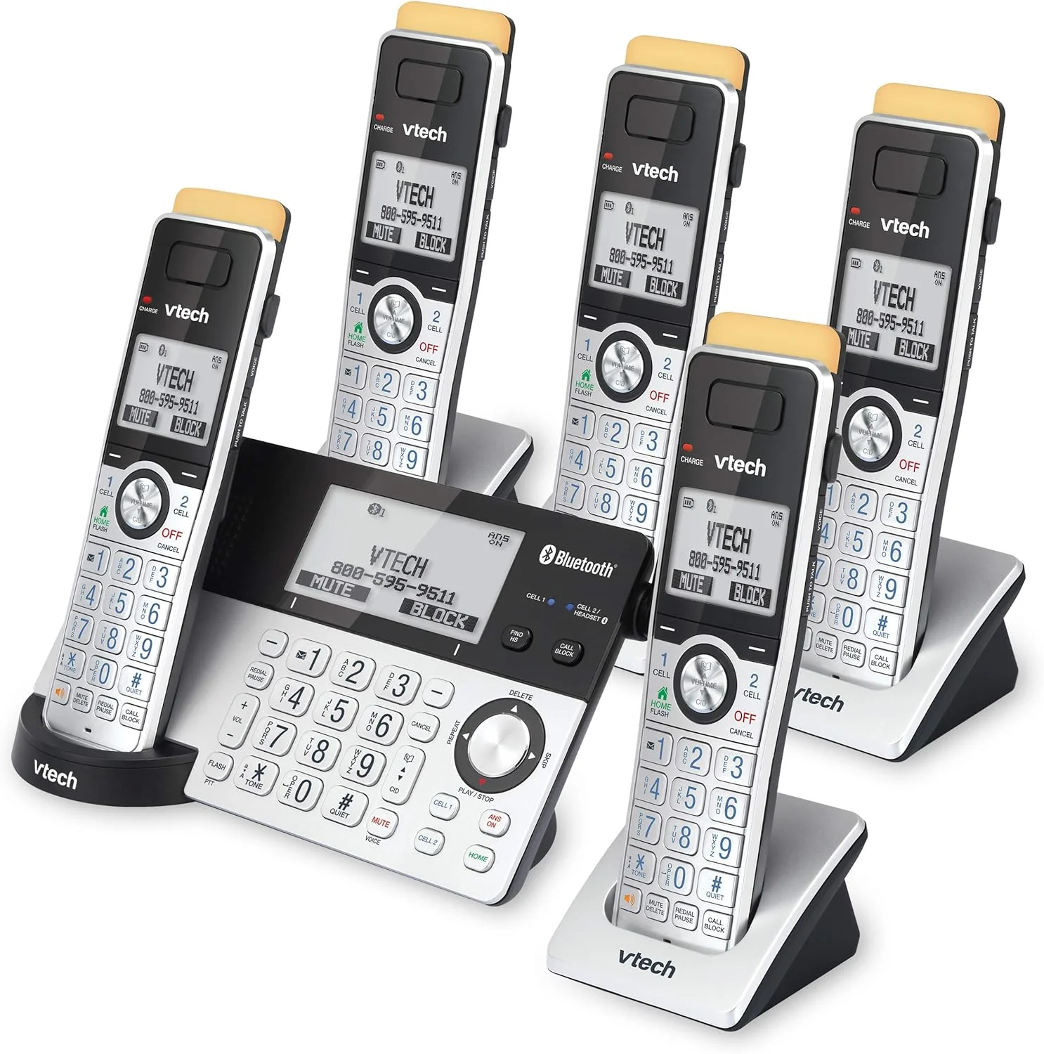 تلفن بی سیم DECT برد فوق العاده طولانی VTech IS8151-5 با 5 گوشی برای منزل با منشی تلفنی، برد 700 متر، مسدود کردن تماس، بلوتوث، جک هدست، پشتیبان برق، اینترکام، قابل ارتقا تا 12 گوشی تلفن بی سیم DECT برد فوق العاده طولانی VTech IS8151-5 با 5 گوشی برای منزل با منشی تلفنی، برد 700 متر، مسدود کردن تماس، بلوتوث، جک هدست، پشتیبان برق، اینترکام، قابل ارتقا تا 12 گوشی