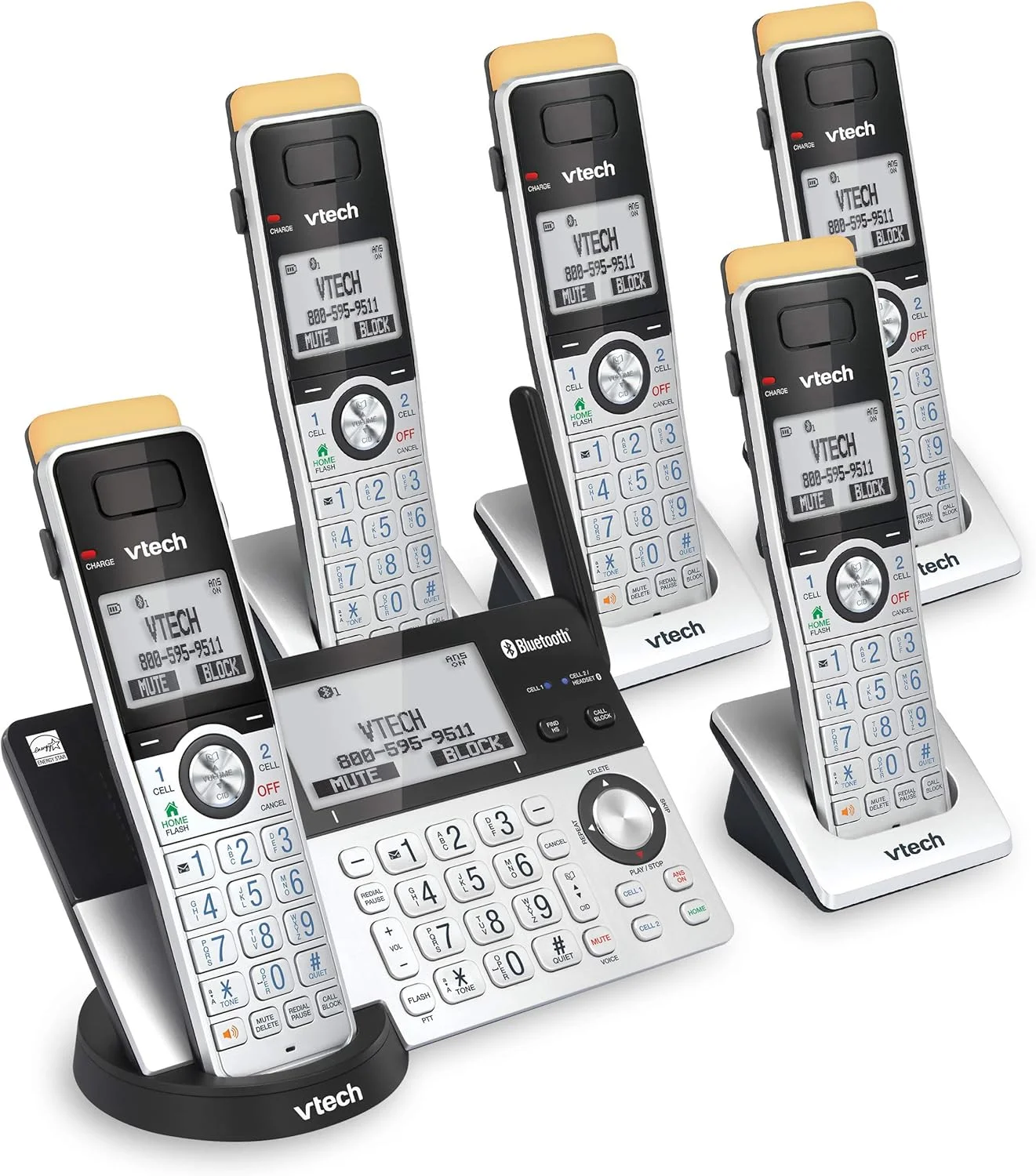 تلفن بی سیم DECT برد فوق العاده طولانی VTech IS8151-5 با 5 گوشی برای منزل با منشی تلفنی، برد 700 متر، مسدود کردن تماس، بلوتوث، جک هدست، پشتیبان برق، اینترکام، قابل ارتقا تا 12 گوشی تلفن بی سیم DECT برد فوق العاده طولانی VTech IS8151-5 با 5 گوشی برای منزل با منشی تلفنی، برد 700 متر، مسدود کردن تماس، بلوتوث، جک هدست، پشتیبان برق، اینترکام، قابل ارتقا تا 12 گوشی