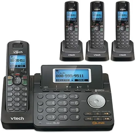 تلفن بی سیم دو خطی قابل ارتقا VTech DS6151-11 DECT 6.0 به همراه (3) گوشی جانبی DS6101-11، مشکی