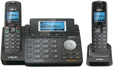 تلفن بی سیم قابل ارتقا دو خطه VTech DS6151-11 DECT 6.0 + (1) گوشی جانبی DS6101-11، مشکی