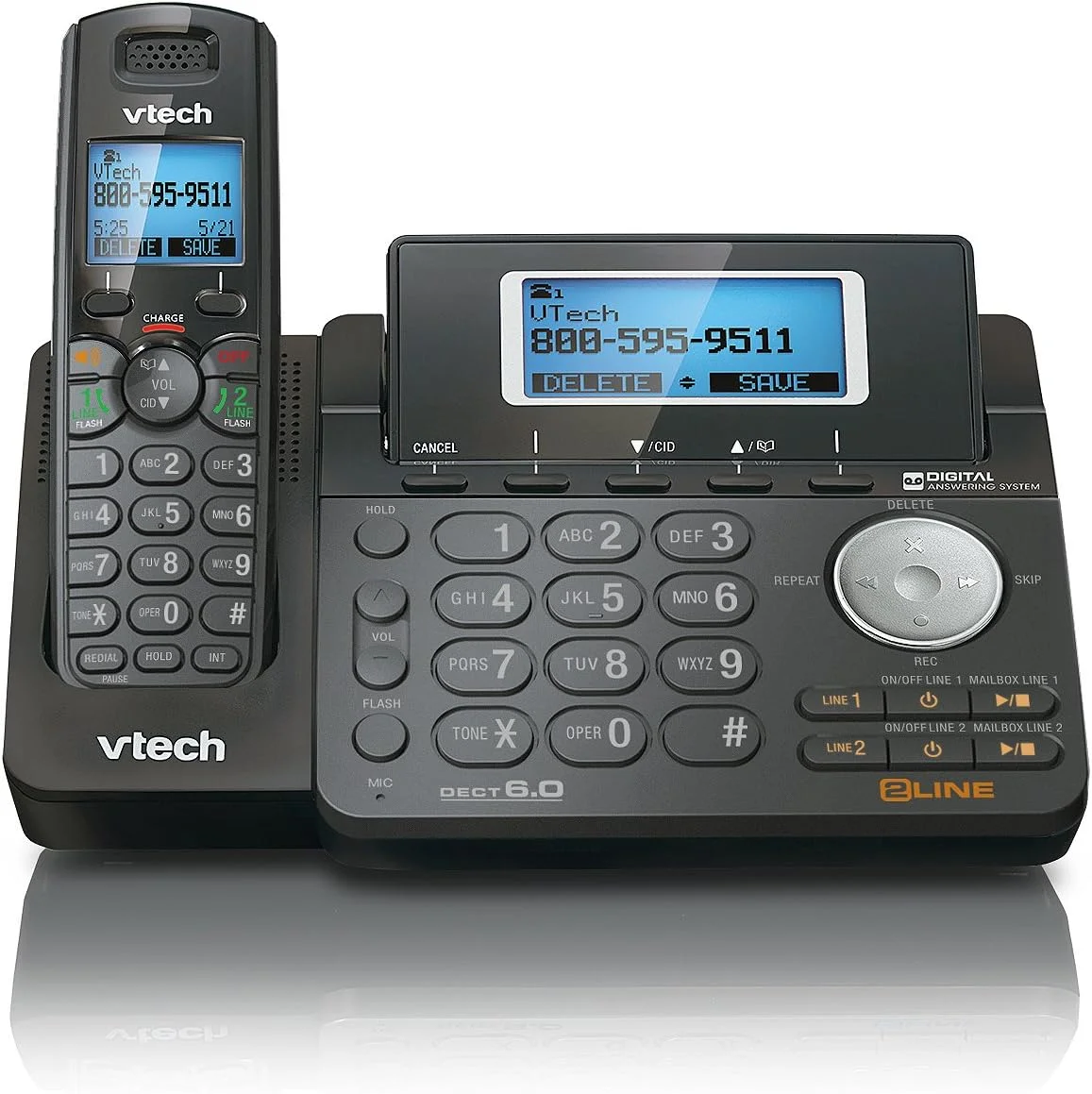 تلفن بی سیم قابل ارتقا دو خطه VTech DS6151-11 DECT 6.0 + (1) گوشی جانبی DS6101-11، مشکی تلفن بی سیم قابل ارتقا دو خطه VTech DS6151-11 DECT 6.0 + (1) گوشی جانبی DS6101-11، مشکی