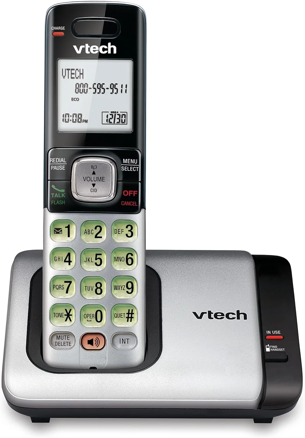 تلفن بی سیم VTech CS6719 DECT 6.0 با شناسه تماس گیرنده/انتظار مکالمه، 1 گوشی بی سیم، نقره ای/مشکی