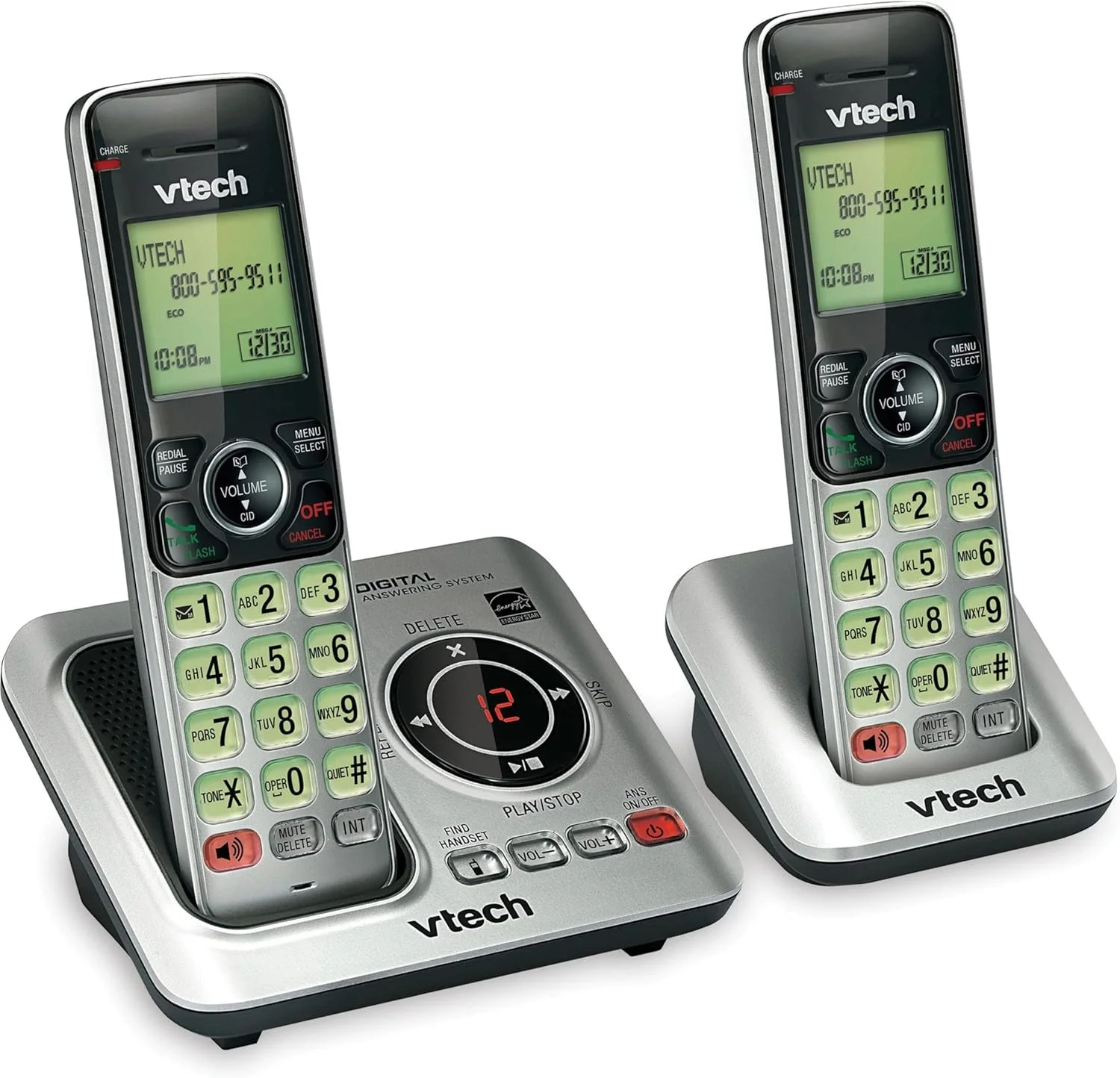 تلفن بی سیم قابل ارتقا VTech CS6629-2 DECT 6.0 با سیستم پاسخگویی و شناسه تماس گیرنده/انتظار تماس، نقره ای با 2 گوشی تلفن بی سیم قابل ارتقا VTech CS6629-2 DECT 6.0 با سیستم پاسخگویی و شناسه تماس گیرنده/انتظار تماس، نقره ای با 2 گوشی