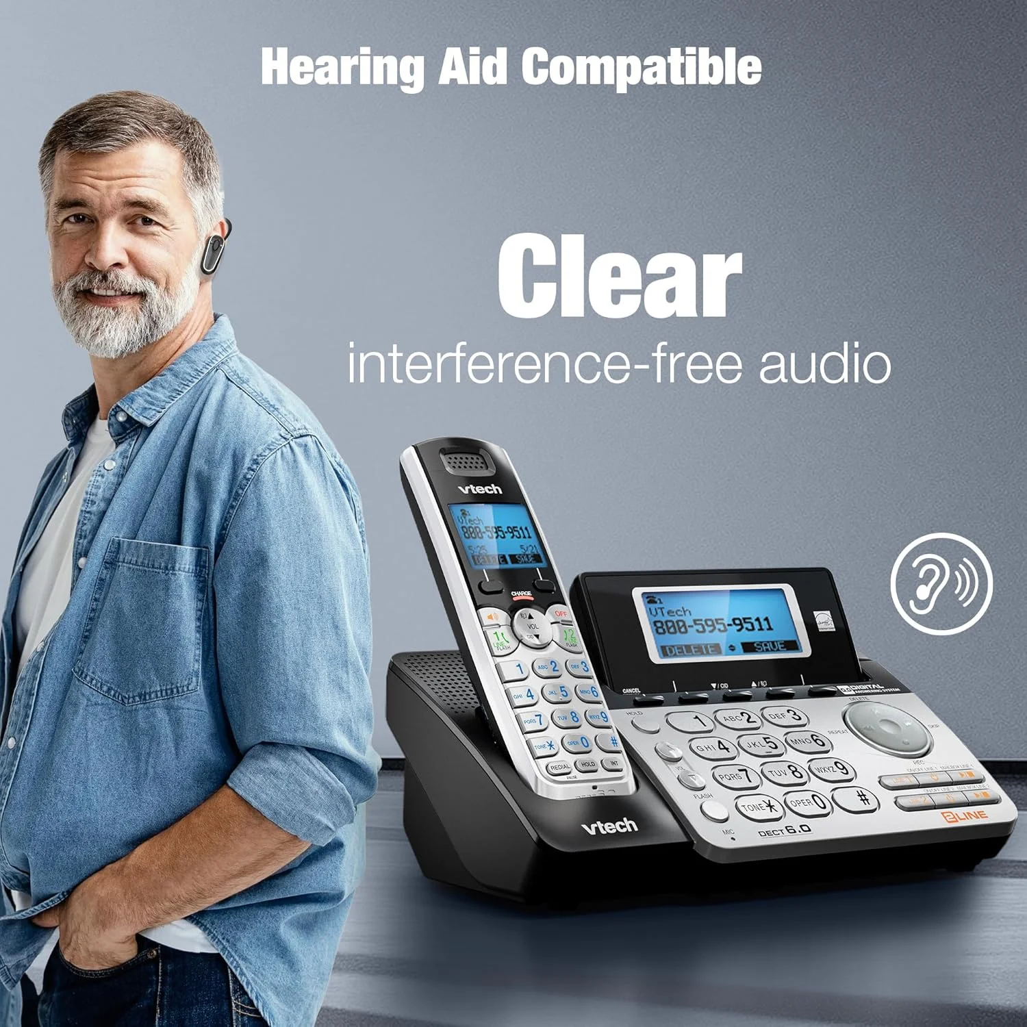 VTech VTech DS6151-2 2 Handset 2-Line Cordless Phone System for Home or Small Business with Digital Answering System & Mailbox on Each line, Silver VTech VTech DS6151-2 2 Handset 2-Line Cordless Phone System for Home or Small Business with Digital Answering System & Mailbox on Each line, Silver
