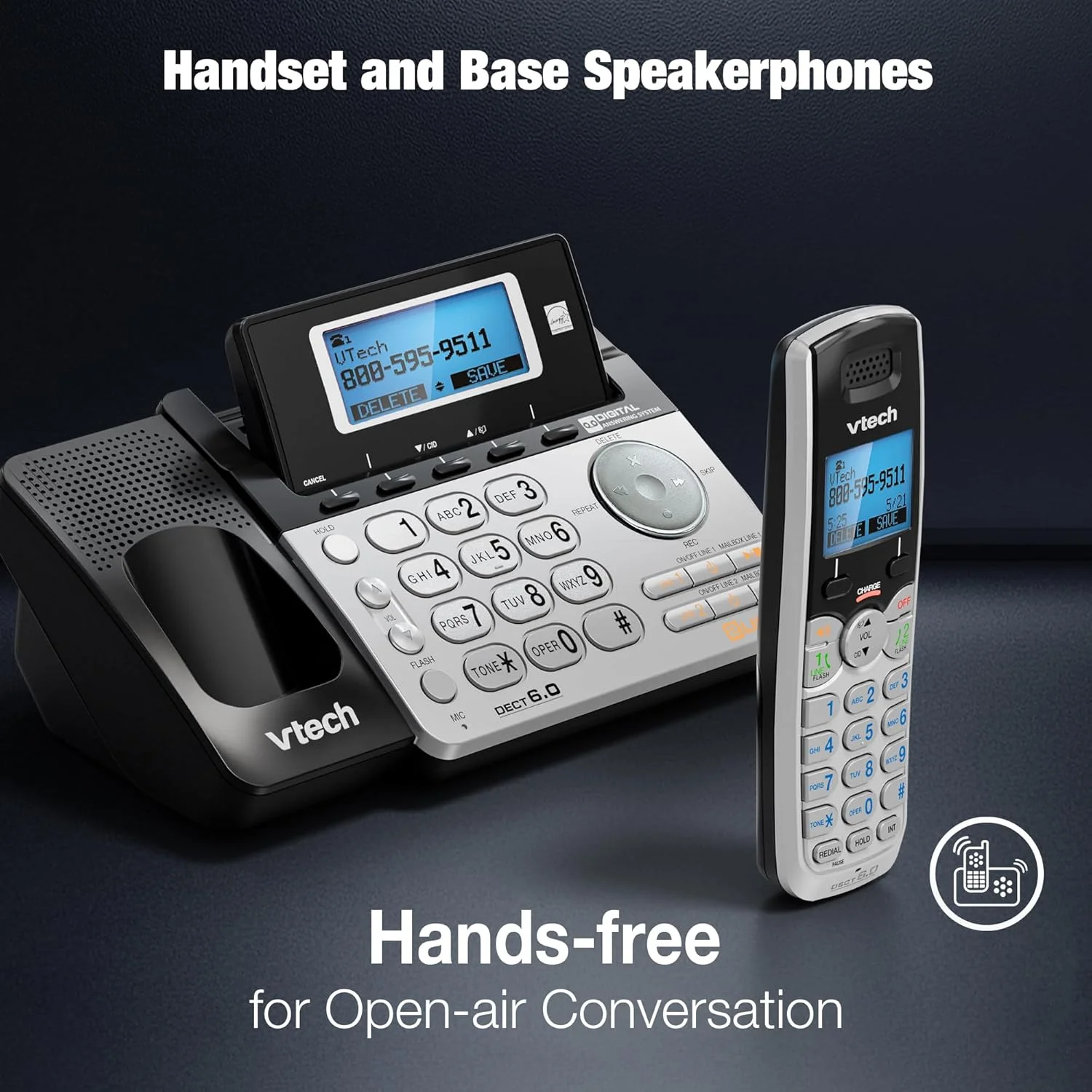 تلفن بی سیم دو خطی VTech DS6151 با سیستم پاسخگویی دیجیتال و صندوق پستی (مشکی/نقره ای) تلفن بی سیم دو خطی VTech DS6151 با سیستم پاسخگویی دیجیتال و صندوق پستی (مشکی/نقره ای)