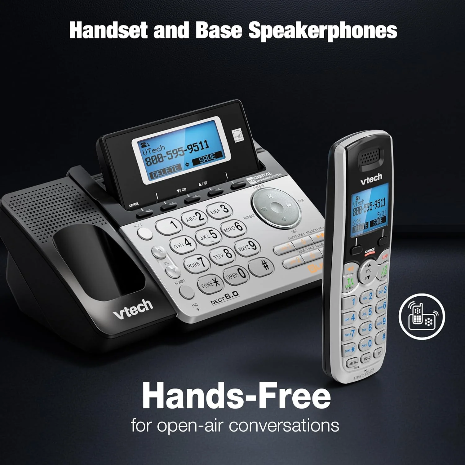 VTech VTech DS6151-2 2 Handset 2-Line Cordless Phone System for Home or Small Business with Digital Answering System & Mailbox on Each line, Silver VTech VTech DS6151-2 2 Handset 2-Line Cordless Phone System for Home or Small Business with Digital Answering System & Mailbox on Each line, Silver