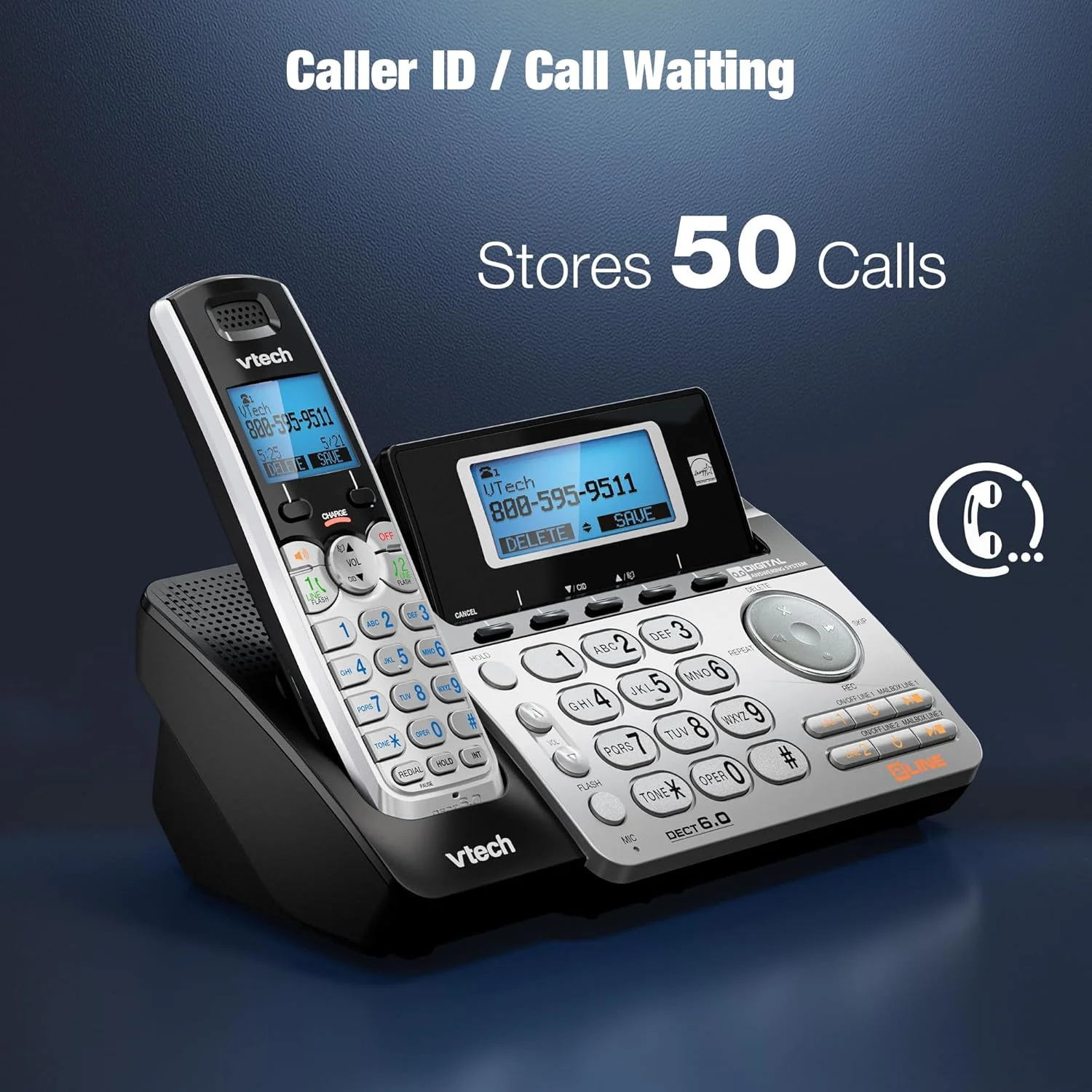 تلفن بی سیم دو خطی VTech DS6151 با سیستم پاسخگویی دیجیتال و صندوق پستی (مشکی/نقره ای) تلفن بی سیم دو خطی VTech DS6151 با سیستم پاسخگویی دیجیتال و صندوق پستی (مشکی/نقره ای)