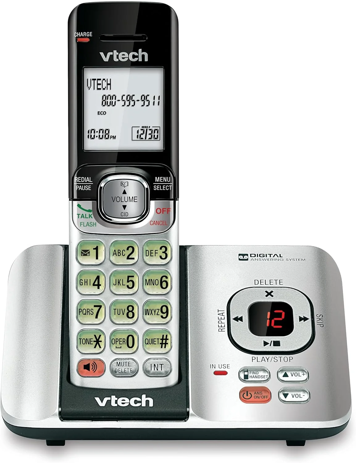 VTech CS6529 DECT 6.0 Phone Answering System with Caller ID/Call Waiting, 1 Cordless Handset, Silver/Black