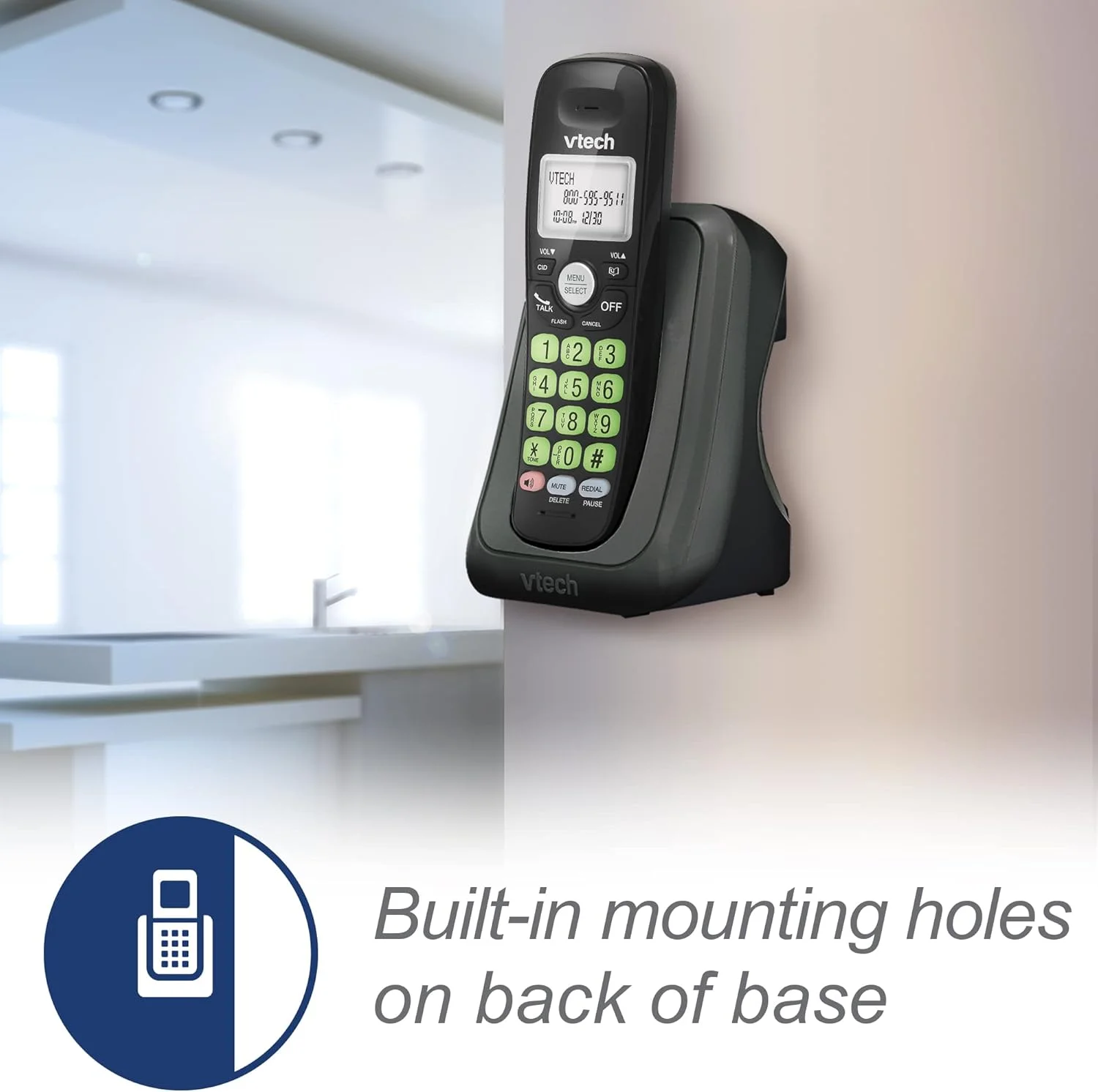 تلفن بی سیم VTech DECT 6.0 - صفحه نمایش آبی، دکمه های بزرگ، دوبلکس کامل، شناسه تماس گیرنده، نصب آسان روی دیوار، برد 300 متر تلفن بی سیم VTech DECT 6.0 - صفحه نمایش آبی، دکمه های بزرگ، دوبلکس کامل، شناسه تماس گیرنده، نصب آسان روی دیوار، برد 300 متر