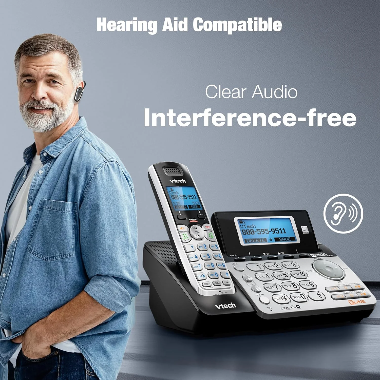 تلفن بی سیم دو خطی VTech DS6151 با سیستم پاسخگویی دیجیتال و صندوق پستی (مشکی/نقره ای) تلفن بی سیم دو خطی VTech DS6151 با سیستم پاسخگویی دیجیتال و صندوق پستی (مشکی/نقره ای)