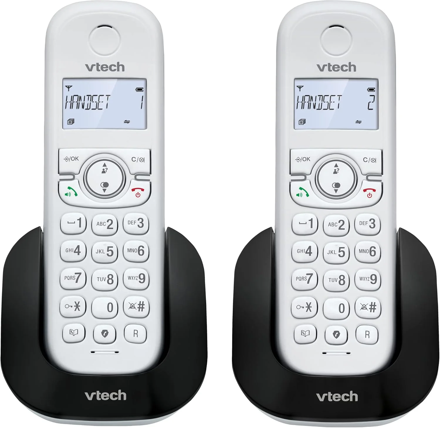 تلفن بی سیم دو گوشی VTech CS1501 DECT با قابلیت مسدود کردن تماس، نمایشگر شناسه تماس گیرنده/انتظار تماس، بلندگوی هندزفری، صفحه کلید و نمایشگر دارای نور پس زمینه و شارژر دوگانه تلفن بی سیم دو گوشی VTech CS1501 DECT با قابلیت مسدود کردن تماس، نمایشگر شناسه تماس گیرنده/انتظار تماس، بلندگوی هندزفری، صفحه کلید و نمایشگر دارای نور پس زمینه و شارژر دوگانه