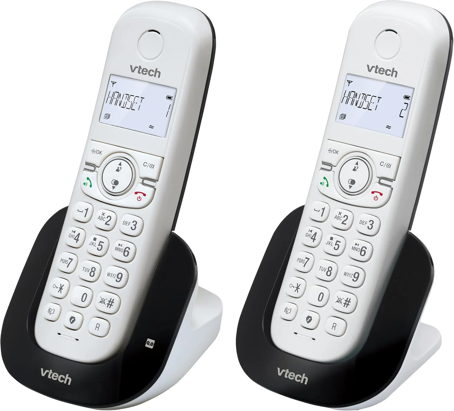 تلفن بی سیم DECT وی تک مدل CS1551 با منشی تلفنی و مسدود کننده تماس، 2 گوشی، اینترکام، تلفن های ثابت خانگی، سفید، شناسه تماس گیرنده/انتظار تماس، شماره گیری مجدد، هندزفری، صفحه نمایش و صفحه کلید روشن