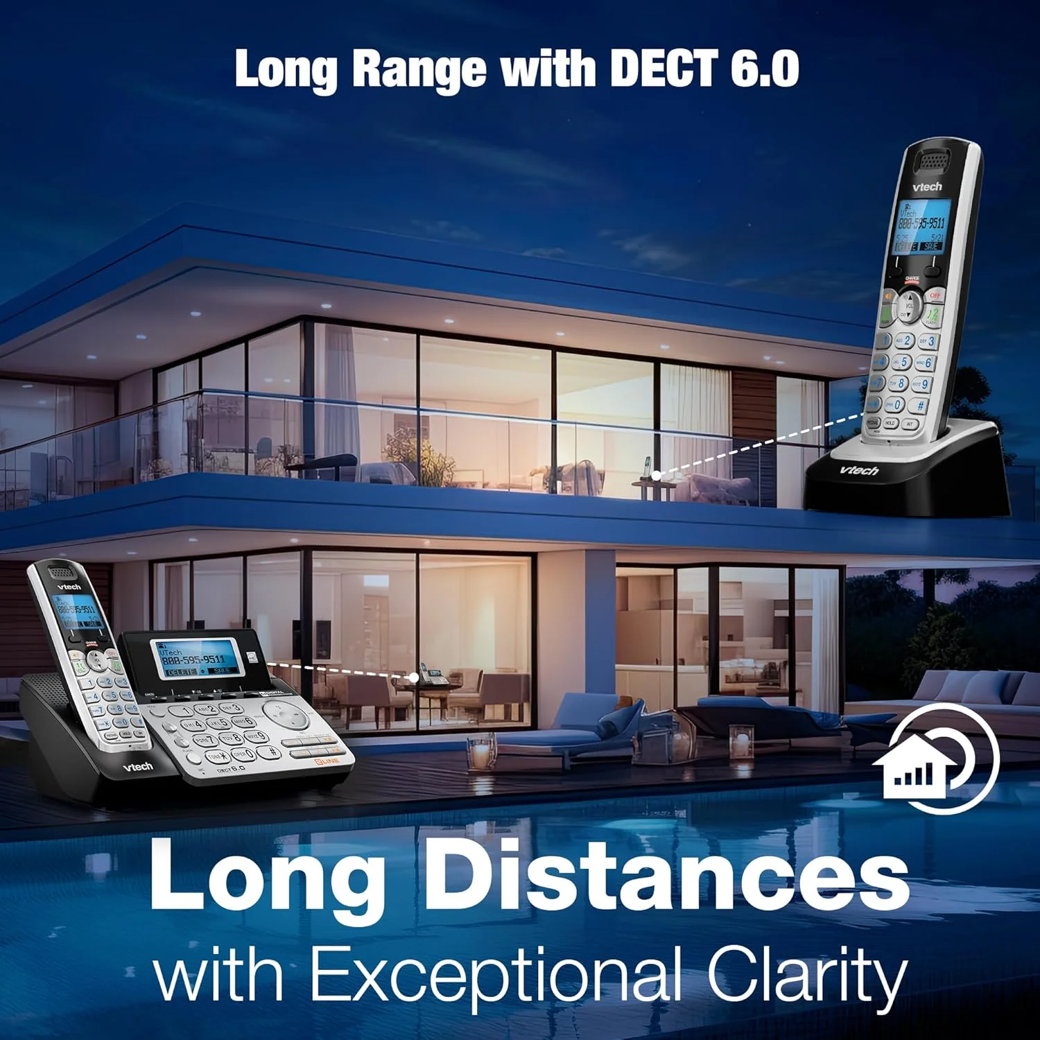 VTech VTech DS6151-2 2 Handset 2-Line Cordless Phone System for Home or Small Business with Digital Answering System & Mailbox on Each line, Silver VTech VTech DS6151-2 2 Handset 2-Line Cordless Phone System for Home or Small Business with Digital Answering System & Mailbox on Each line, Silver