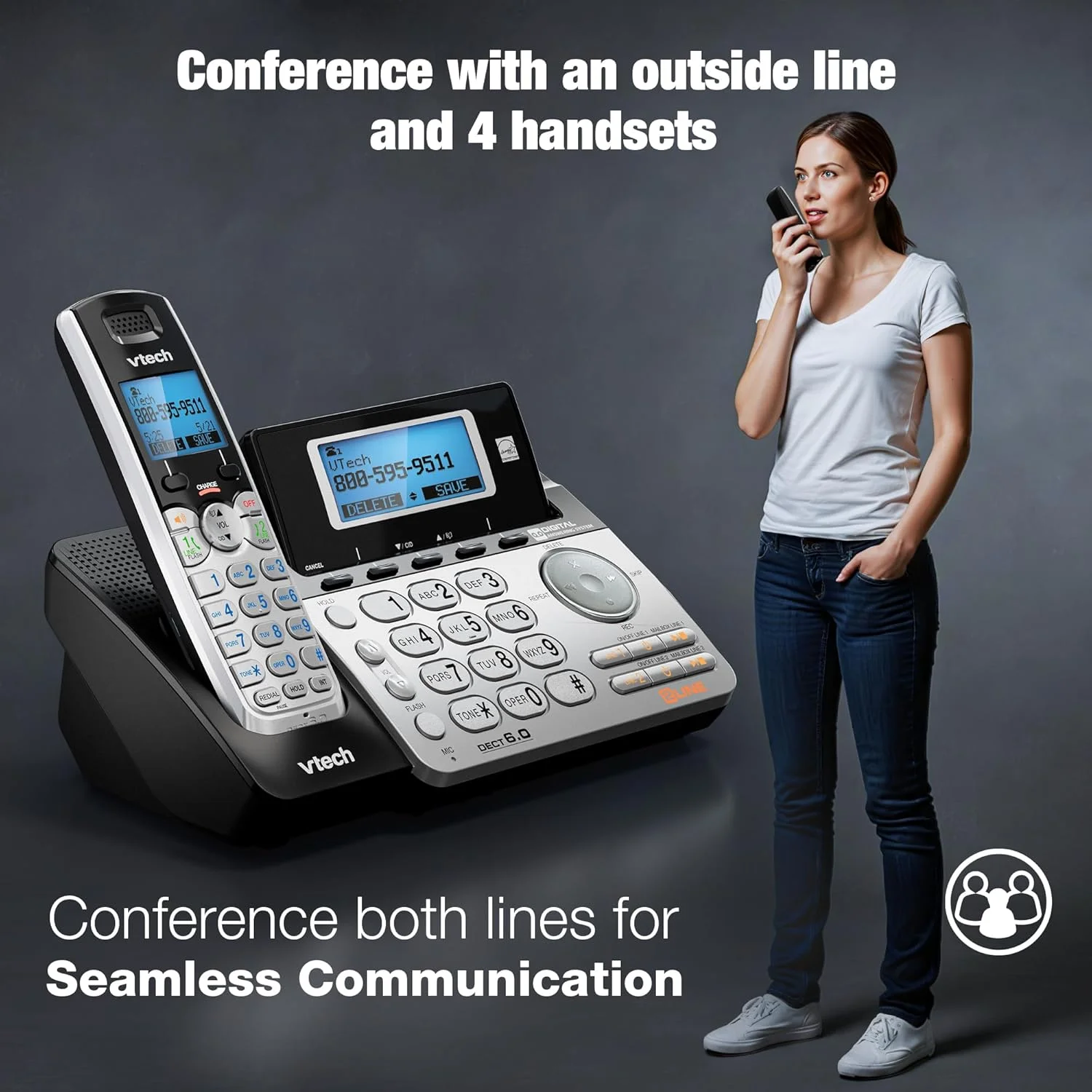 VTech VTech DS6151-2 2 Handset 2-Line Cordless Phone System for Home or Small Business with Digital Answering System & Mailbox on Each line, Silver VTech VTech DS6151-2 2 Handset 2-Line Cordless Phone System for Home or Small Business with Digital Answering System & Mailbox on Each line, Silver