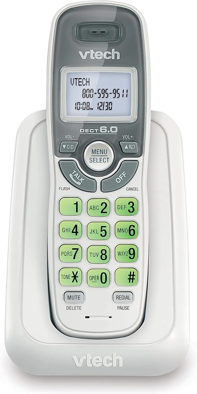 VTech CS6114 DECT 6.0 Cordless Phone with Caller ID/Call Waiting with 1 Handset (White/Grey)
