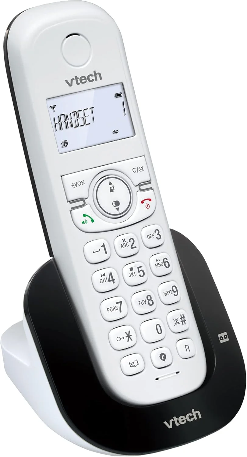 تلفن بی سیم DECT مدل VTech CS1550 با منشی تلفنی و مسدود کننده تماس، 1 گوشی، تلفن های ثابت خانگی، سفید، شناسه تماس گیرنده/انتظار تماس، شماره گیری مجدد، هندزفری، صفحه نمایش و صفحه کلید روشن تلفن بی سیم DECT مدل VTech CS1550 با منشی تلفنی و مسدود کننده تماس، 1 گوشی، تلفن های ثابت خانگی، سفید، شناسه تماس گیرنده/انتظار تماس، شماره گیری مجدد، هندزفری، صفحه نمایش و صفحه کلید روشن