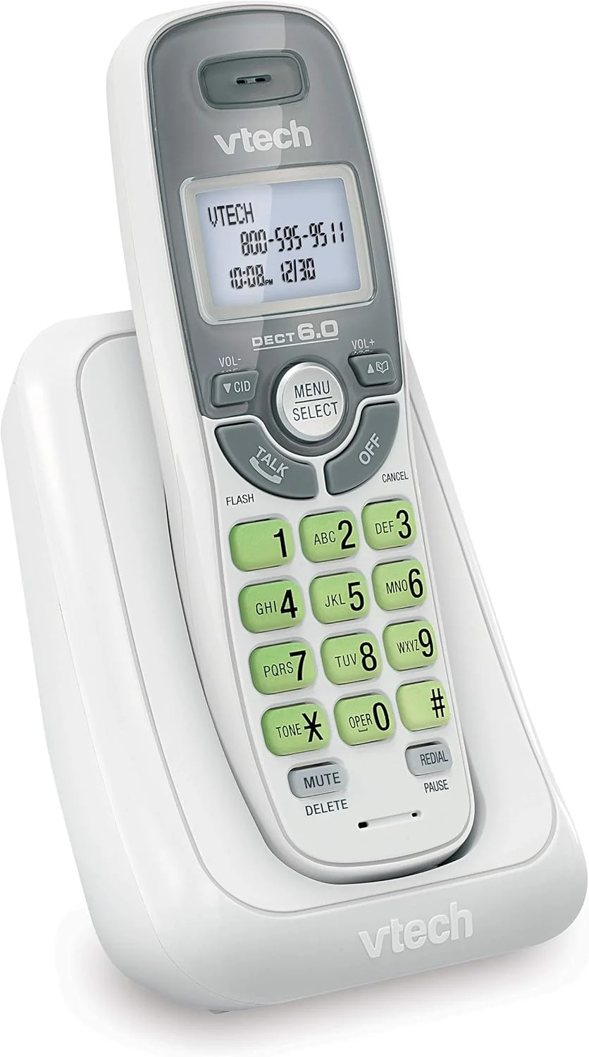 VTech CS6114 DECT 6.0 Cordless Phone with Caller ID/Call Waiting with 1 Handset (White/Grey)