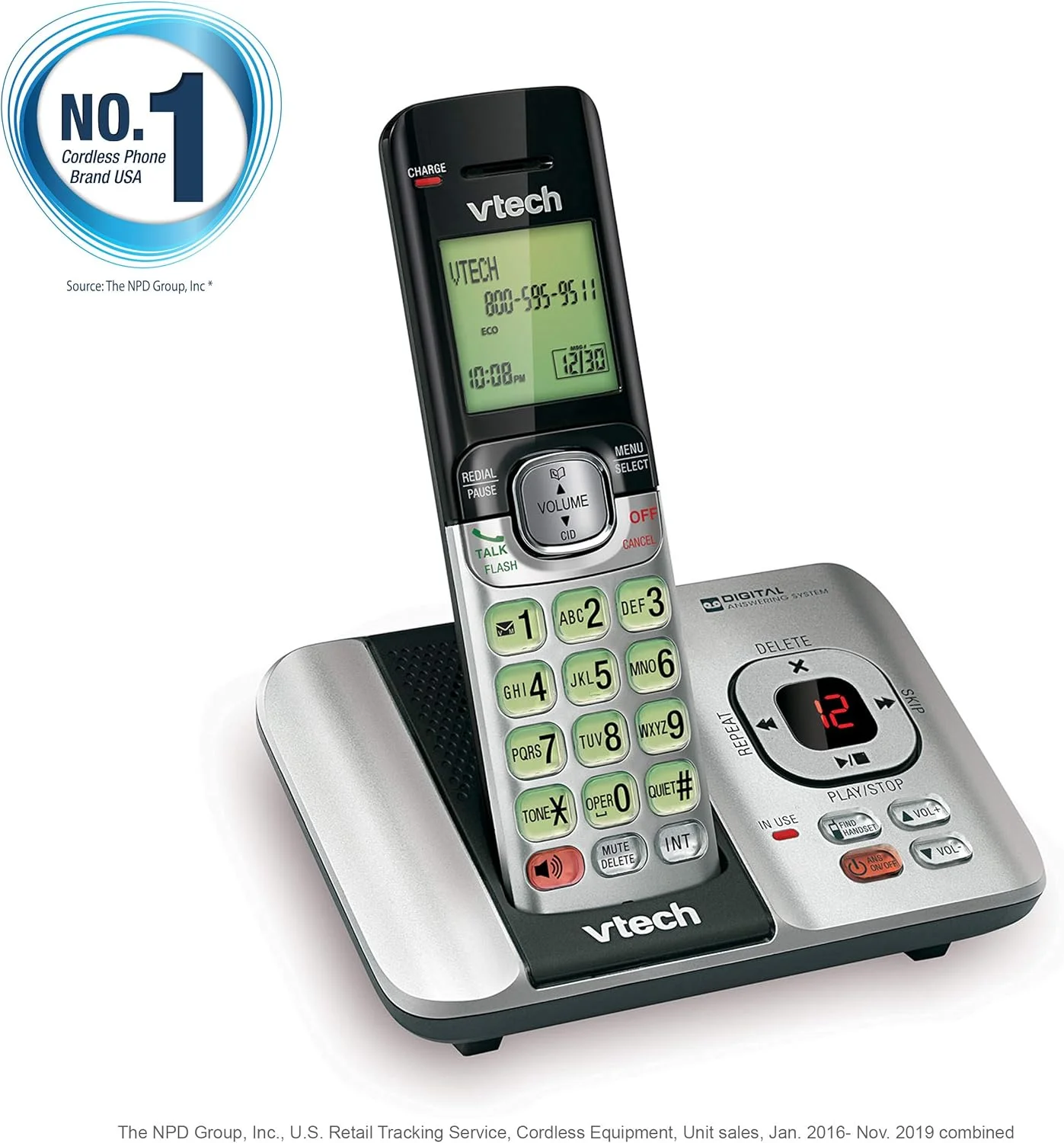 VTech CS6529 DECT 6.0 Phone Answering System with Caller ID/Call Waiting, 1 Cordless Handset, Silver/Black VTech CS6529 DECT 6.0 Phone Answering System with Caller ID/Call Waiting, 1 Cordless Handset, Silver/Black