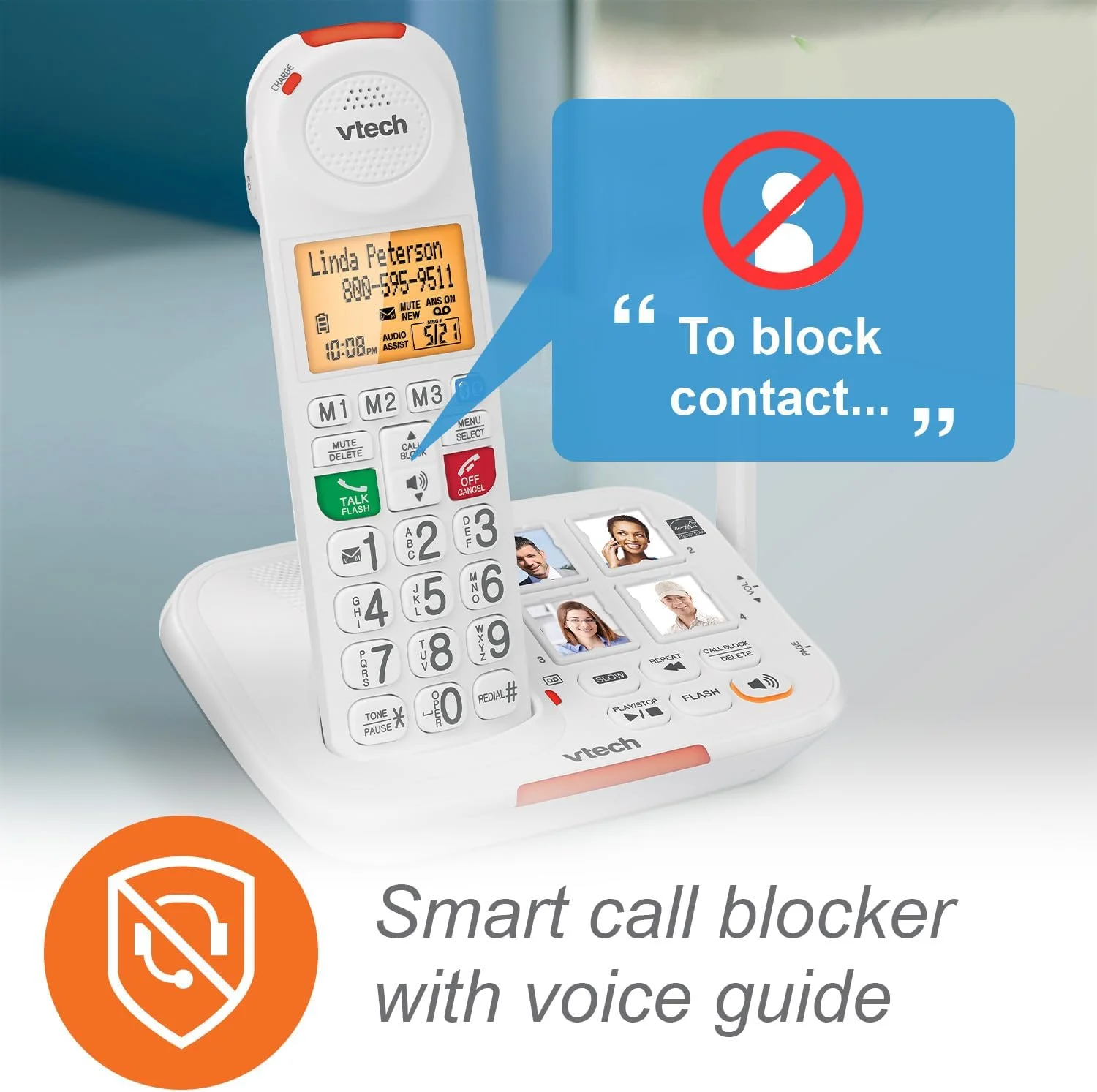 تلفن بی سیم بزرگسالان VTech با تقویت صدا، منشی تلفنی، مسدود کننده تماس، زنگ 90 دسی بل، دستیار صوتی و دکمه های بزرگ