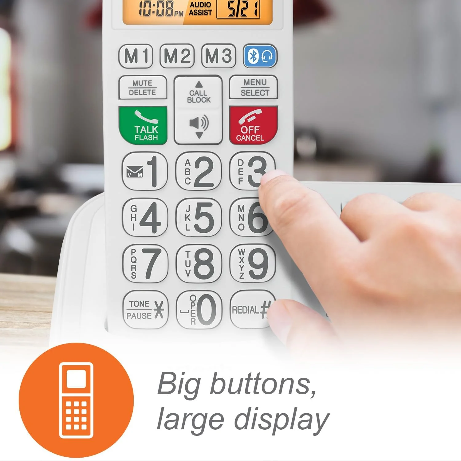 تلفن بی سیم بزرگسالان VTech با تقویت صدا، منشی تلفنی، مسدود کننده تماس، زنگ 90 دسی بل، دستیار صوتی و دکمه های بزرگ