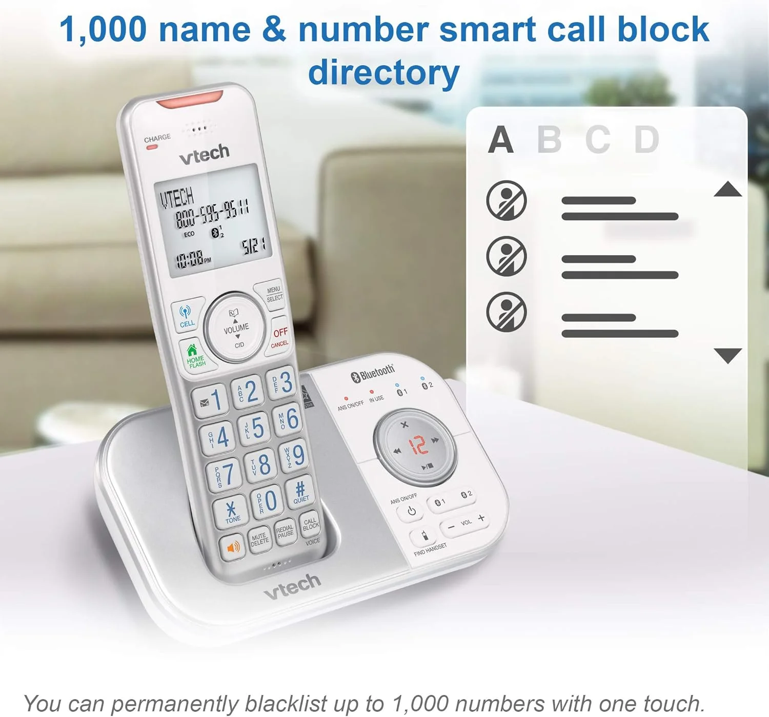 تلفن بی سیم دو گوشی VTECH VS112-27 DECT 6.0 بلوتوث دار برای منزل با منشی تلفنی، مسدود کردن تماس، نمایشگر شماره تماس گیرنده، ارتباط داخلی و اتصال به تلفن همراه (نقره ای و سفید) تلفن بی سیم دو گوشی VTECH VS112-27 DECT 6.0 بلوتوث دار برای منزل با منشی تلفنی، مسدود کردن تماس، نمایشگر شماره تماس گیرنده، ارتباط داخلی و اتصال به تلفن همراه (نقره ای و سفید)