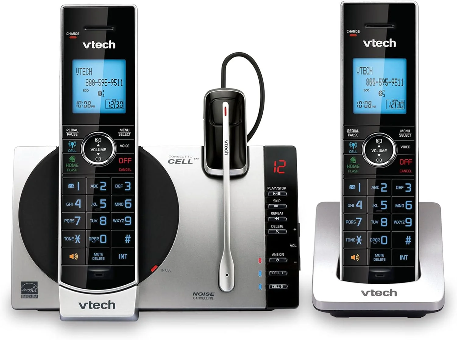 تلفن بی سیم VTech Connect to Cell DS6771-3 DECT 6.0 - مشکی، نقره ای، 17.5 x 10.1 x 16.7 سانتیمتر تلفن بی سیم VTech Connect to Cell DS6771-3 DECT 6.0 - مشکی، نقره ای، 17.5 x 10.1 x 16.7 سانتیمتر