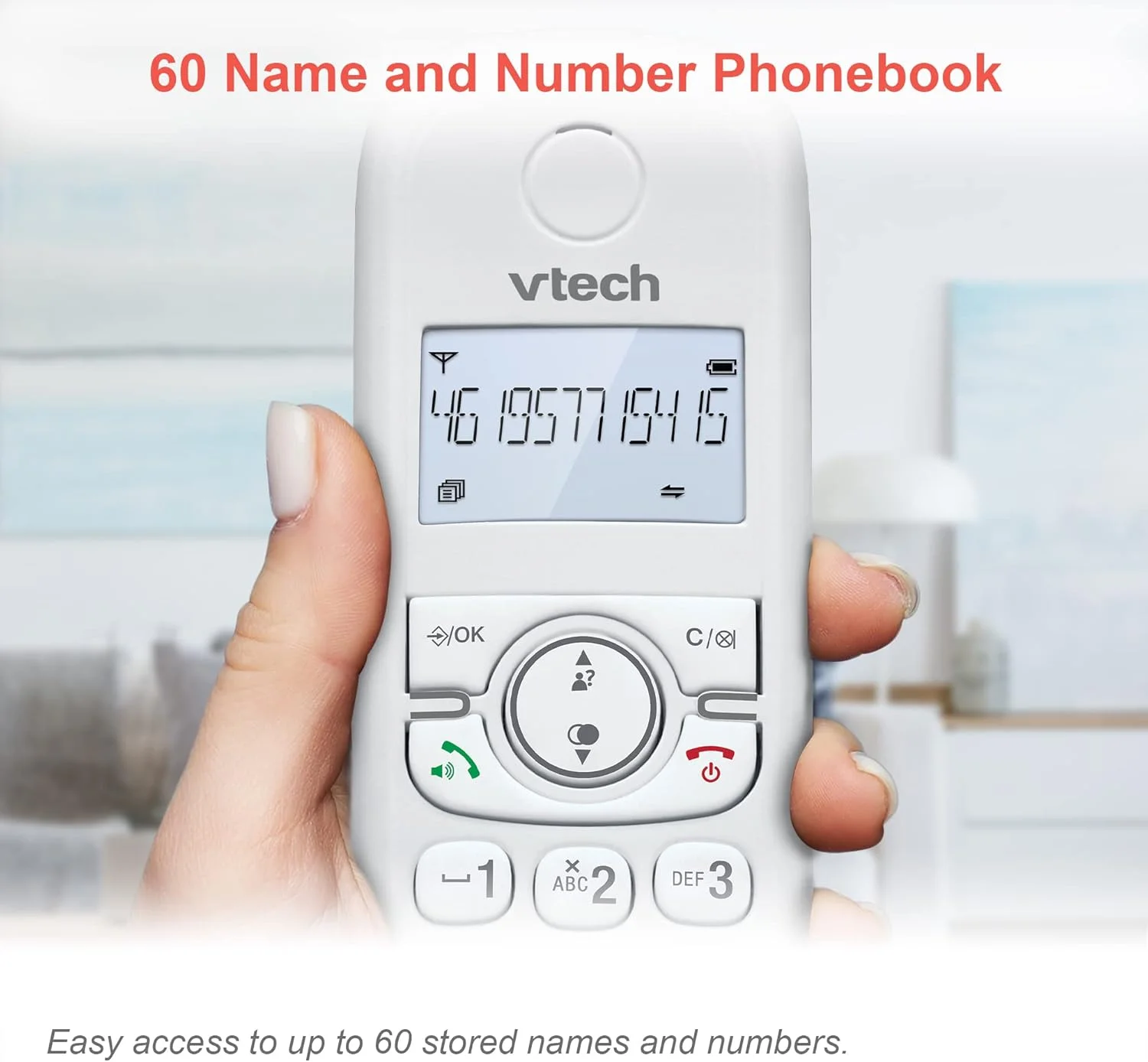 تلفن بی سیم DECT مدل VTech CS1550 با منشی تلفنی و مسدود کننده تماس، 1 گوشی، تلفن های ثابت خانگی، سفید، شناسه تماس گیرنده/انتظار تماس، شماره گیری مجدد، هندزفری، صفحه نمایش و صفحه کلید روشن تلفن بی سیم DECT مدل VTech CS1550 با منشی تلفنی و مسدود کننده تماس، 1 گوشی، تلفن های ثابت خانگی، سفید، شناسه تماس گیرنده/انتظار تماس، شماره گیری مجدد، هندزفری، صفحه نمایش و صفحه کلید روشن