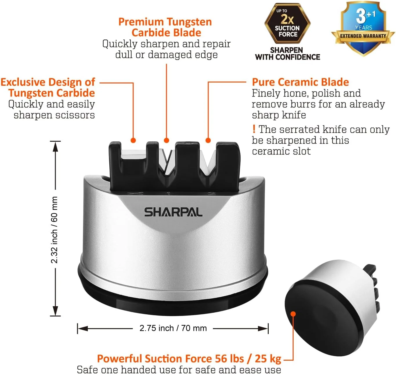 تیزکن آشپزخانه شارپال 191H برای چاقو و قیچی، مناسب چاقوهای صاف و دندانه دار، ابزار تیزکن 3 مرحله ای به ترمیم و احیای تیغه ها کمک می کند
