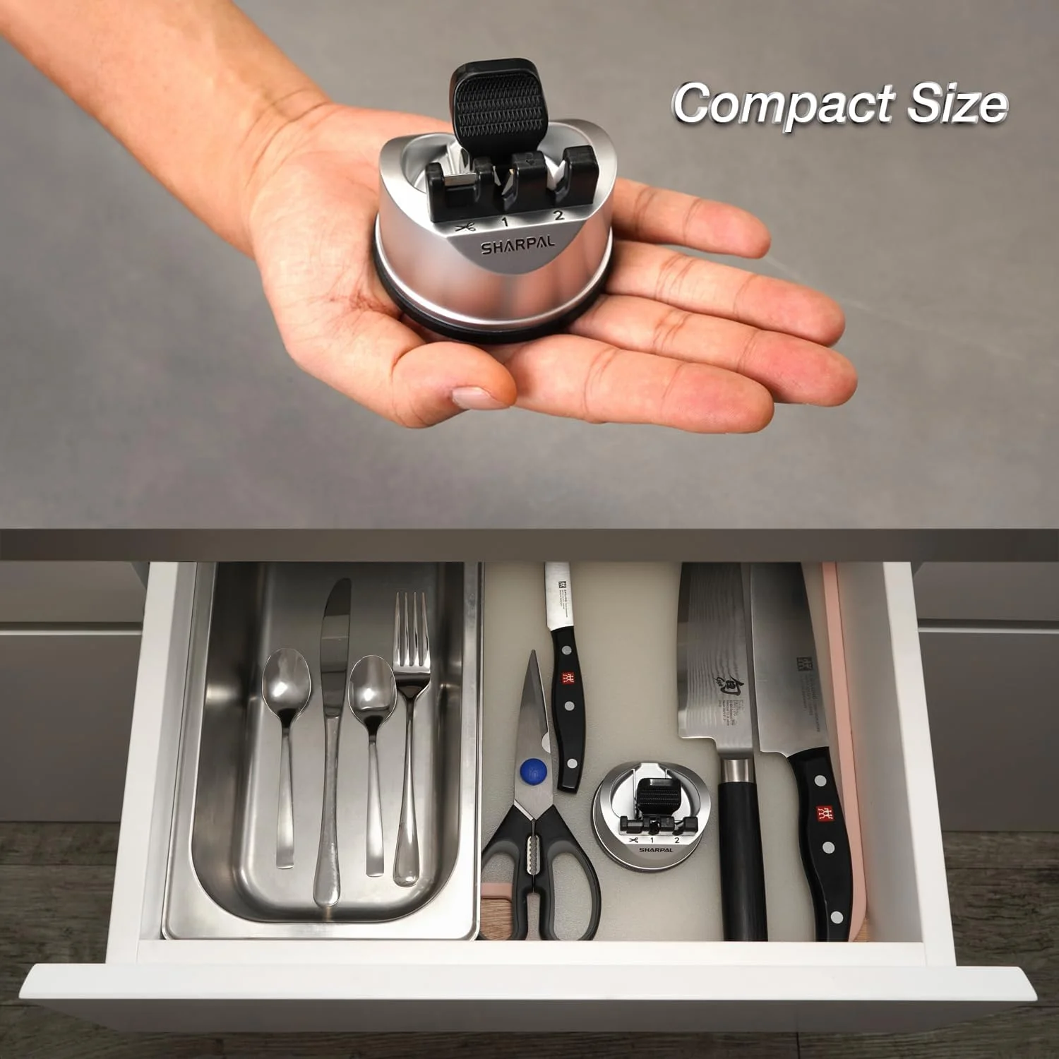 تیزکن آشپزخانه شارپال 191H برای چاقو و قیچی، مناسب چاقوهای صاف و دندانه دار، ابزار تیزکن 3 مرحله ای به ترمیم و احیای تیغه ها کمک می کند