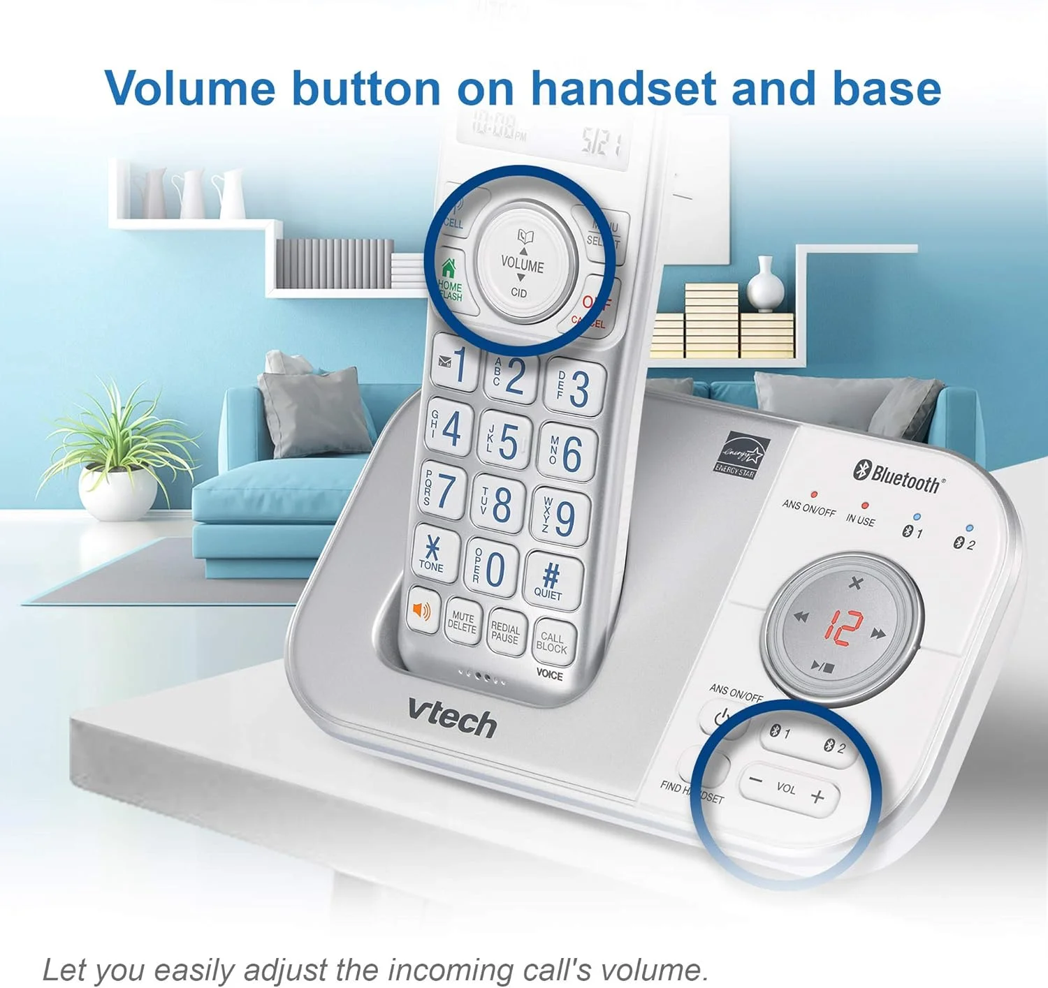تلفن بی سیم دو گوشی VTECH VS112-27 DECT 6.0 بلوتوث دار برای منزل با منشی تلفنی، مسدود کردن تماس، نمایشگر شماره تماس گیرنده، ارتباط داخلی و اتصال به تلفن همراه (نقره ای و سفید) تلفن بی سیم دو گوشی VTECH VS112-27 DECT 6.0 بلوتوث دار برای منزل با منشی تلفنی، مسدود کردن تماس، نمایشگر شماره تماس گیرنده، ارتباط داخلی و اتصال به تلفن همراه (نقره ای و سفید)