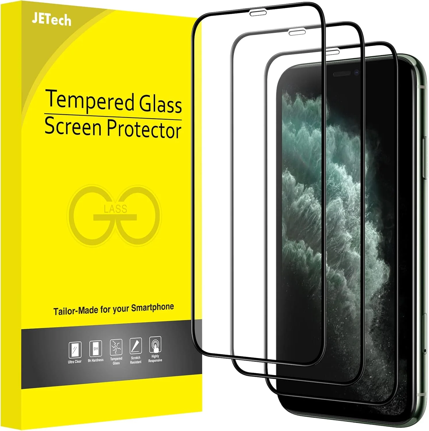 محافظ صفحه نمایش فول کاور JETech برای آیفون 11 پرو مکس/آیفون XS مکس 6.5 اینچی، لبه مشکی، فیلم شیشه ای حرارت دیده 9H، سازگار با قاب، HD شفاف، بسته 3 عددی محافظ صفحه نمایش فول کاور JETech برای آیفون 11 پرو مکس/آیفون XS مکس 6.5 اینچی، لبه مشکی، فیلم شیشه ای حرارت دیده 9H، سازگار با قاب، HD شفاف، بسته 3 عددی