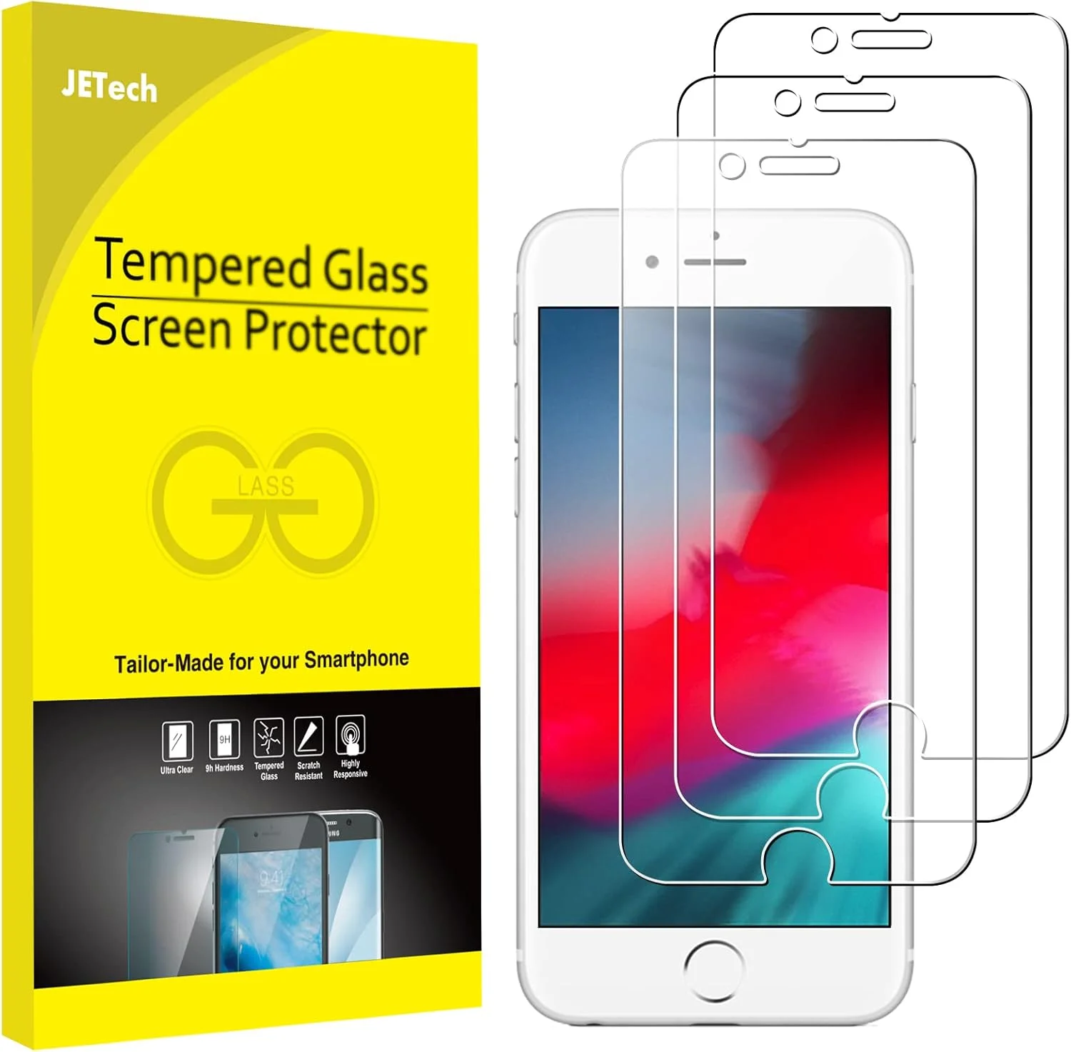 محافظ صفحه نمایش شیشه ای JETech بسته 3 عددی مناسب برای آیفون SE 3/2 (نسخه 2022/2020)، آیفون 8، آیفون 7، آیفون 6s و آیفون 6، فیلم شیشه ای حرارت دیده، 4.7 اینچ محافظ صفحه نمایش شیشه ای JETech بسته 3 عددی مناسب برای آیفون SE 3/2 (نسخه 2022/2020)، آیفون 8، آیفون 7، آیفون 6s و آیفون 6، فیلم شیشه ای حرارت دیده، 4.7 اینچ