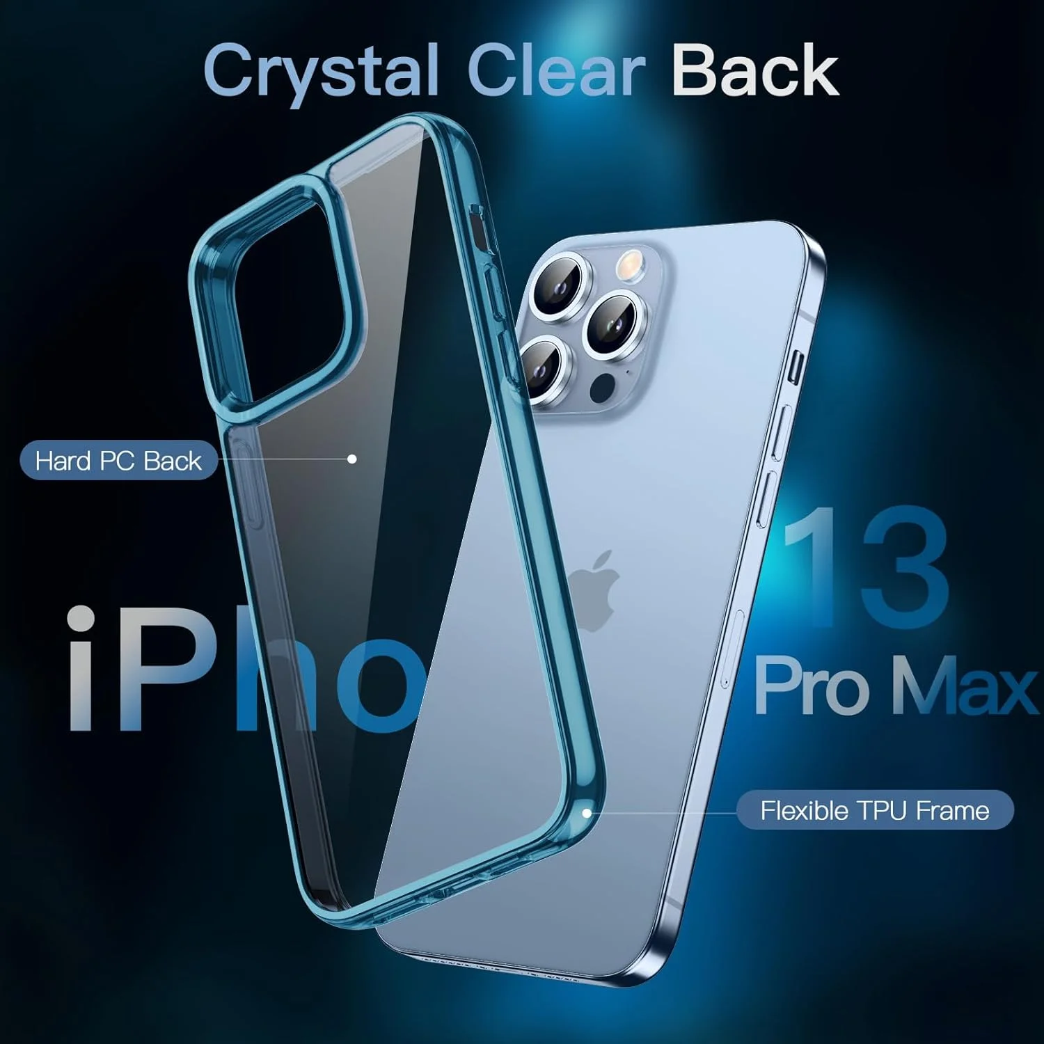 کاور محافظ دو تکه JETech مناسب برای آیفون 13 پرو مکس 6.7 اینچی، به همراه 2 عدد محافظ صفحه نمایش، کاور گوشی ضد ضربه و ضد زردی، محافظ تمام صفحه شیشه ای حرارت دیده (آبی تیره)