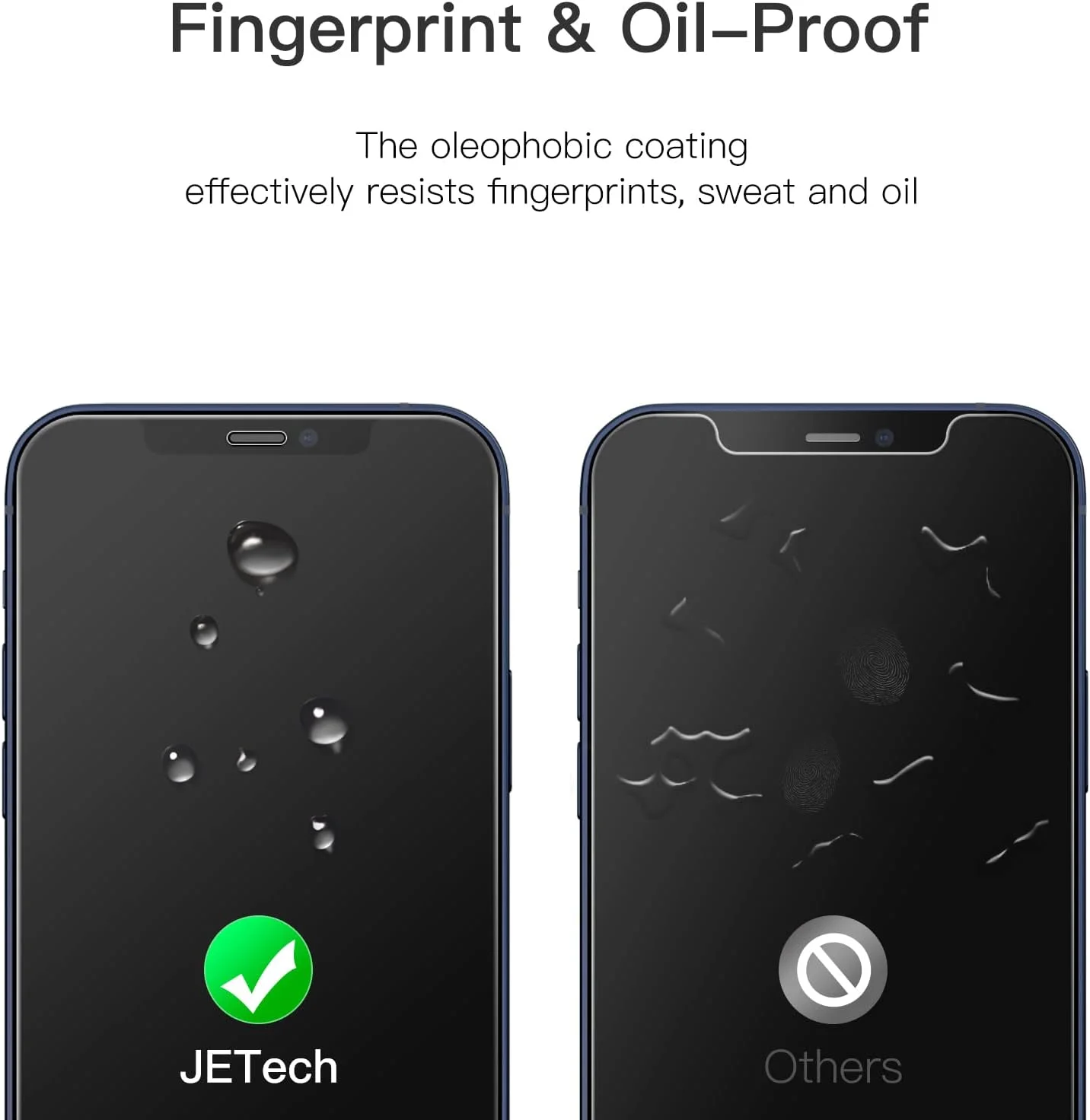 محافظ صفحه نمایش فول کاور JETech برای آیفون 12/12 پرو 6.1 اینچی، فیلم شیشه ای حرارت دیده 9H، سازگار با قاب، شفاف HD، بسته 3 عددی