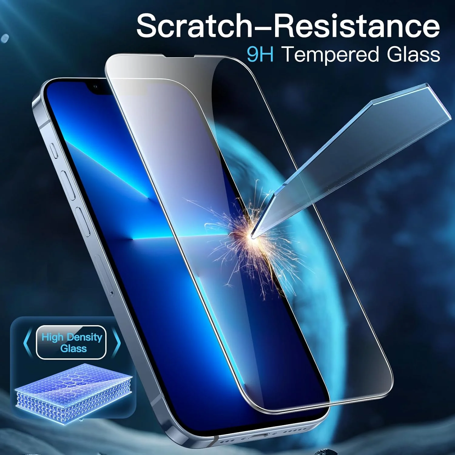 کاور محافظ دو تکه JETech مناسب برای آیفون 13 پرو مکس 6.7 اینچی، به همراه 2 عدد محافظ صفحه نمایش، کاور گوشی ضد ضربه و ضد زردی، محافظ تمام صفحه شیشه ای حرارت دیده (آبی تیره)